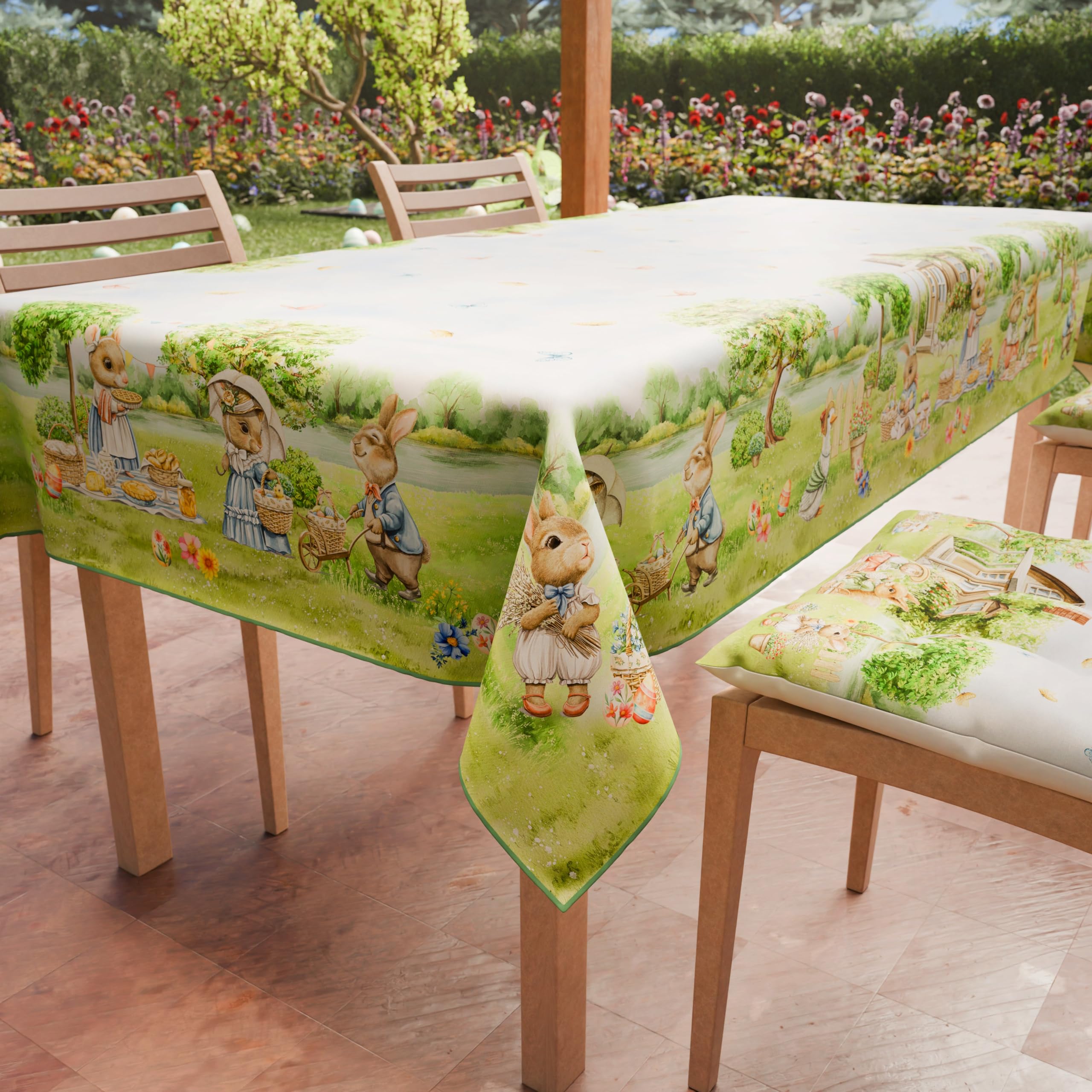 Nappe de Pâques motif Picnic pour table de cuisine carrée