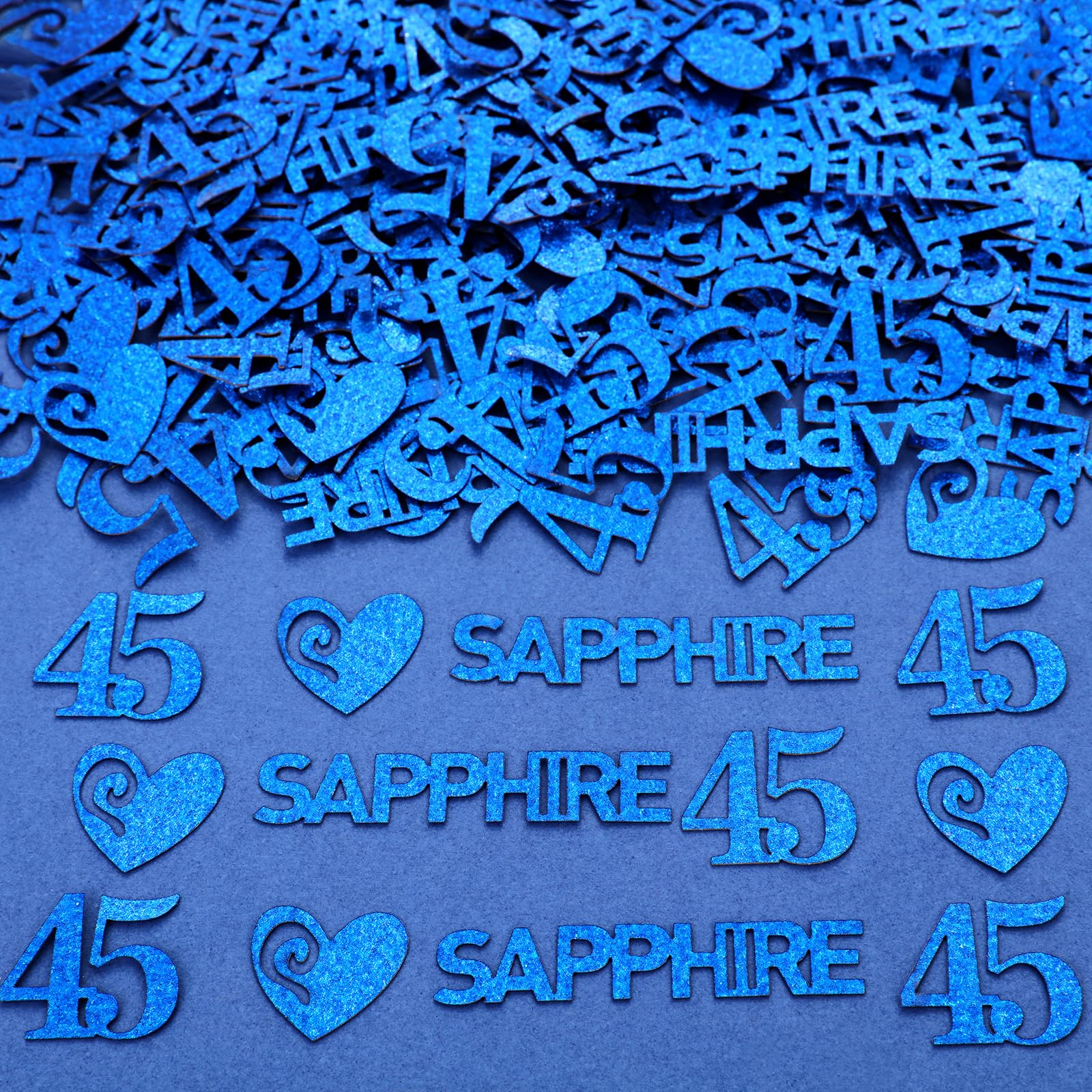 Konfetti Zum 45. Hochzeitstag – 200 Stück In Blau Mit Glitzer (Herzen, Saphire, Zahl 45)