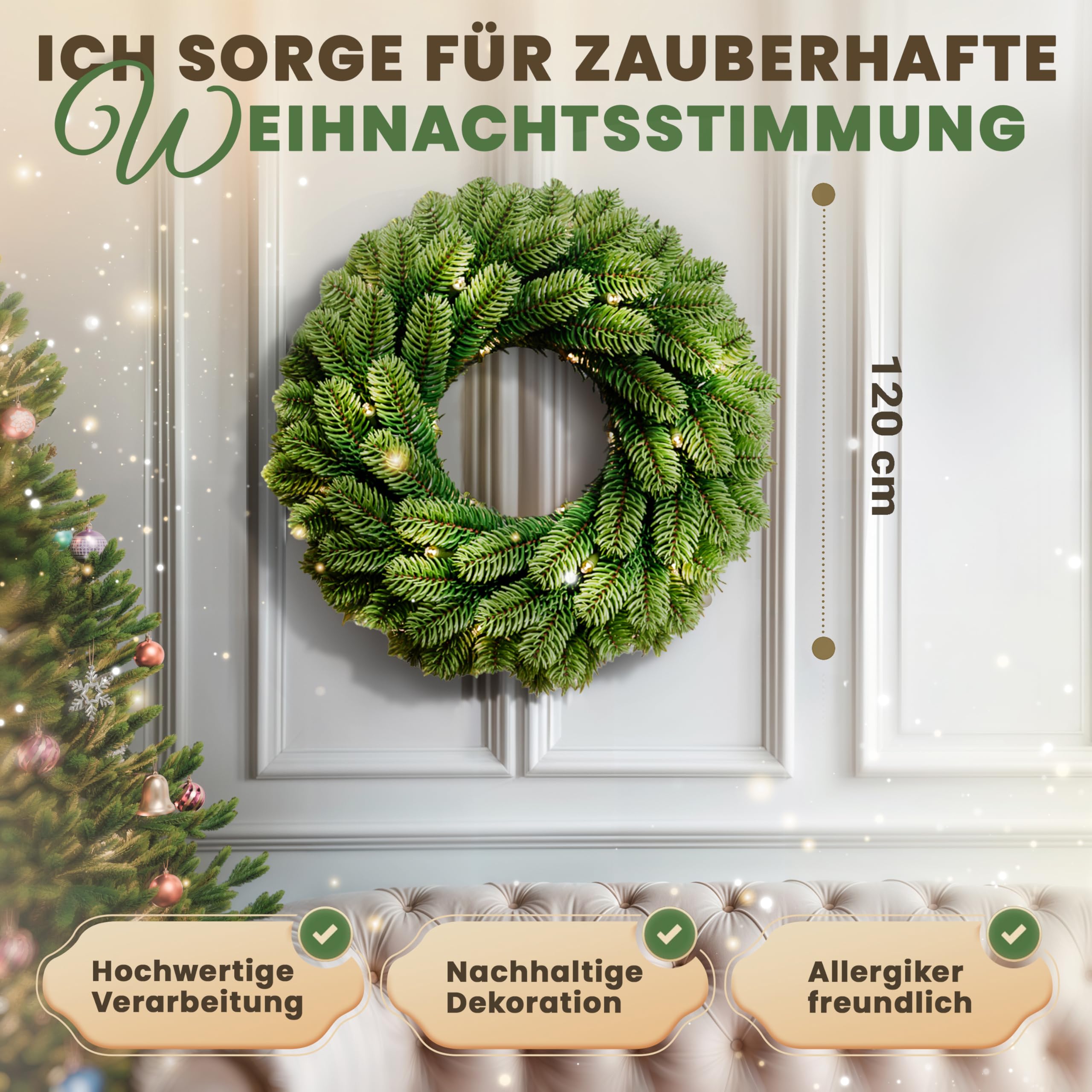 künstlicher adventskranz mit kerzen 45cm Adventskranz inkl. Kerzenhalter und 4er Set TruGlow® LED Kerzen main image 1