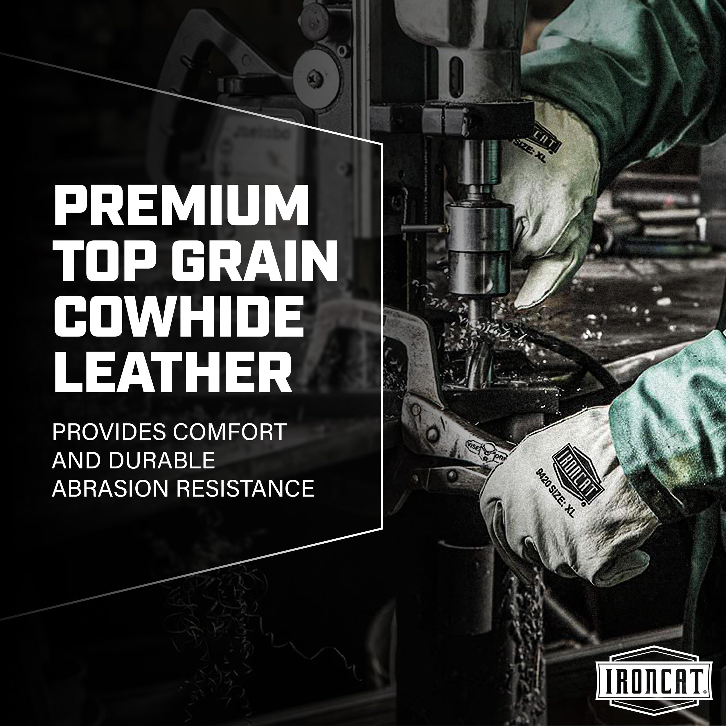 Ironcat 9420 - Guantes de trabajo de piel de vaca para conductor, color gris, 1 par, XXXL, gris, 1