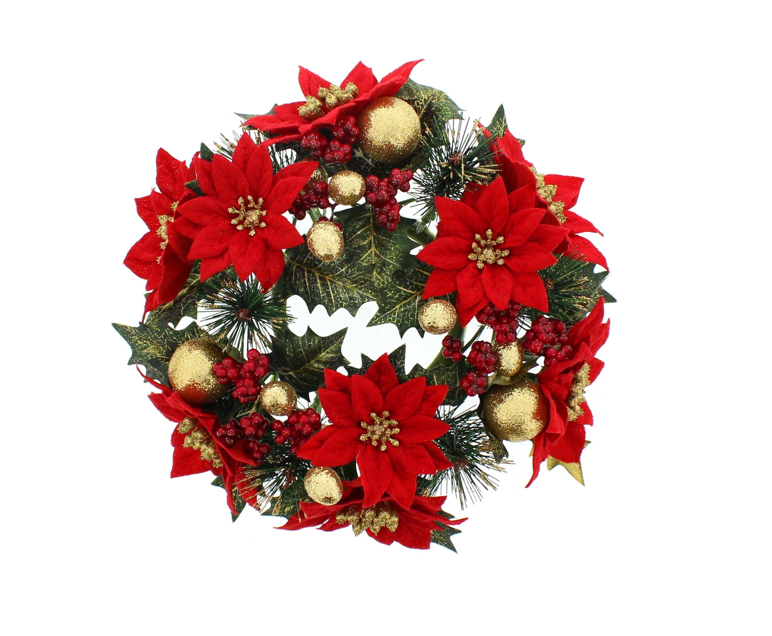 Festive Productions Red Poinsettia And Berry Candle Ring,