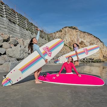 BarbieTM Signature 8ft Surfboard and 36in Bodyboard Bundle with Accessories | for Kids and Adults | Foam Construction with Graphic Decks