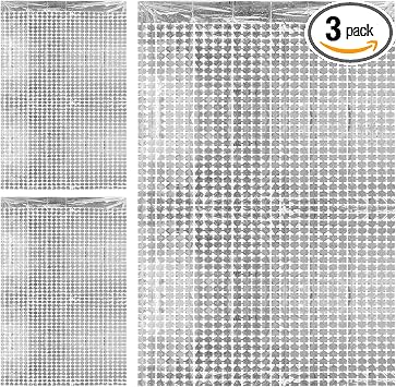 3Pcs Silver Shimmer Wall Backdrop, 3.3x6.6 Feet Square Foil Curtain Backdrops, Silver Streamer Backdrop for Birthday Wedding Disco Bachelorette Party Graduation Holiday Celebration Party Decorations