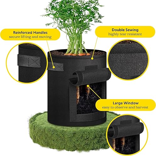Miniatura 2 de iPower GLGROWBAGWINDOW7X5X2 - Paquete de 10 bolsas de cultivo de papa de 7 galones con asa, contenedor de tela de aireación no tejida gruesa,