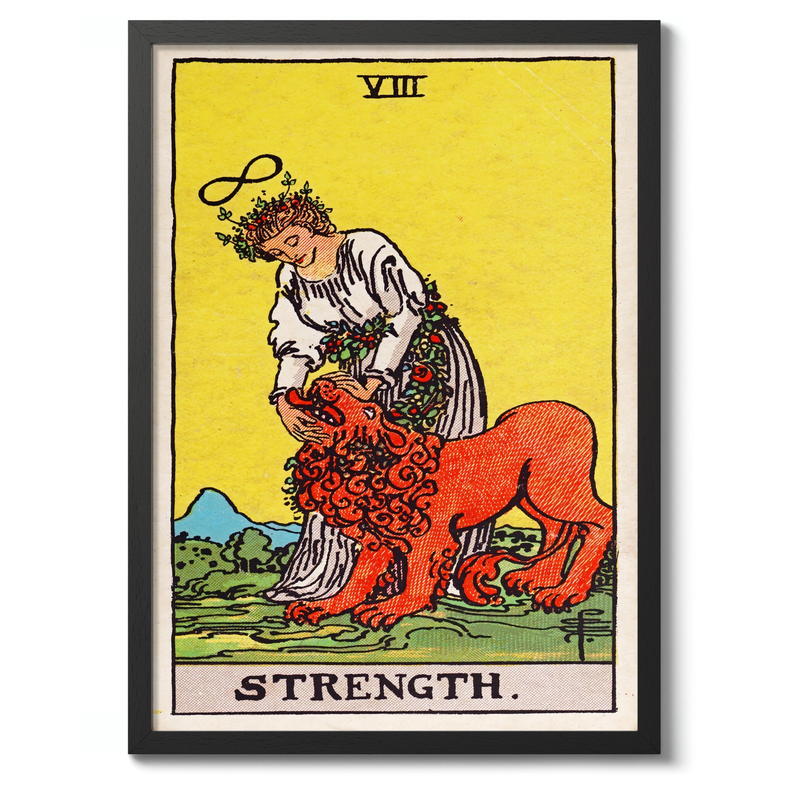 Strength Vintage Tarot Art Print, Spiritual Wall Art Poster, Retro Mystical Bedroom Home Decor, A3 (Black Frame) - 45x32.8cm โ image 1