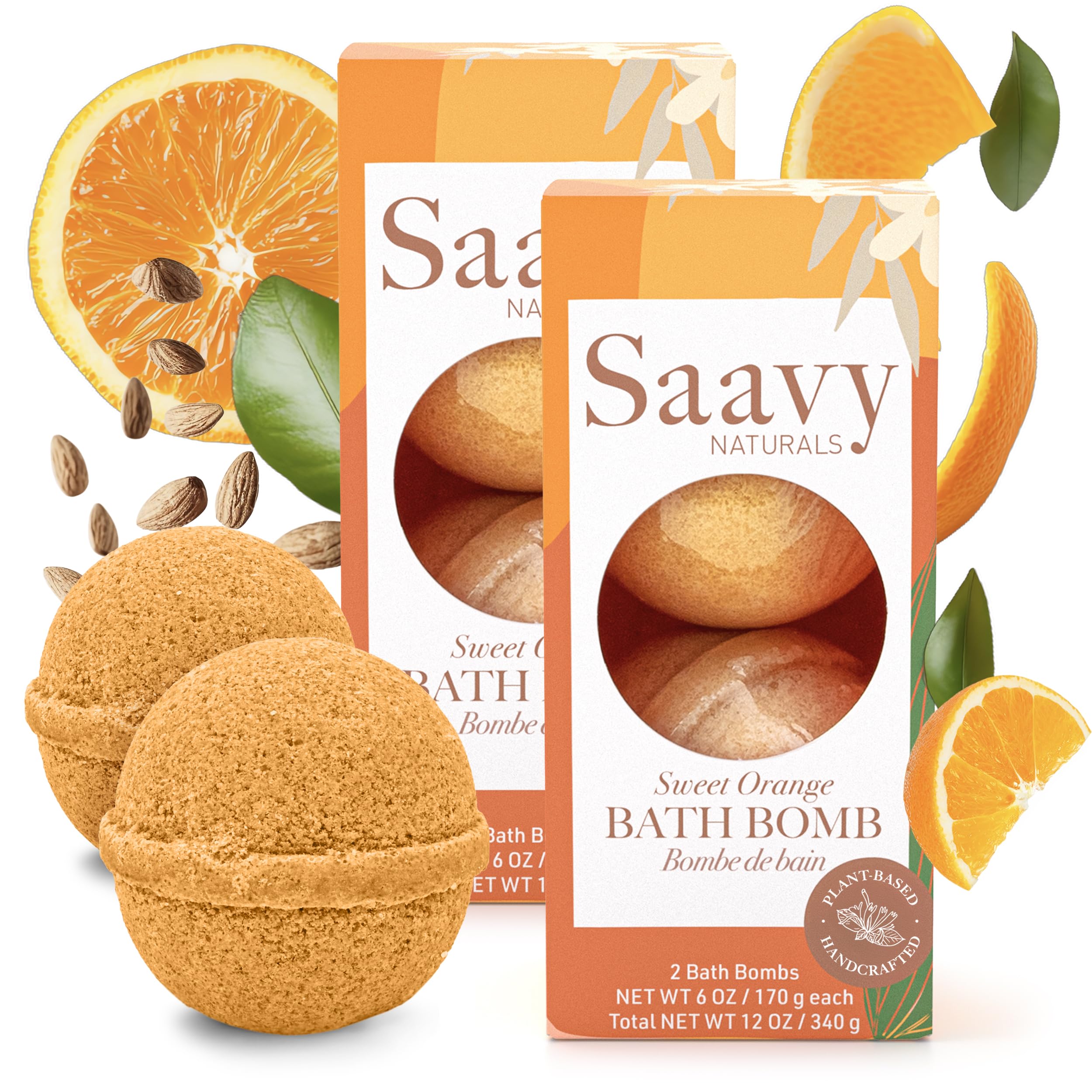 Saavy Naturals Bath Bombs – Relaxing Foaming Fizz Bubbles, Organic Bath Bombs for Women and Kids with Jojoba Oil - Gentle for Sensitive Skin - Made in USA - Sweet Orange (2 Packs) - 6 oz