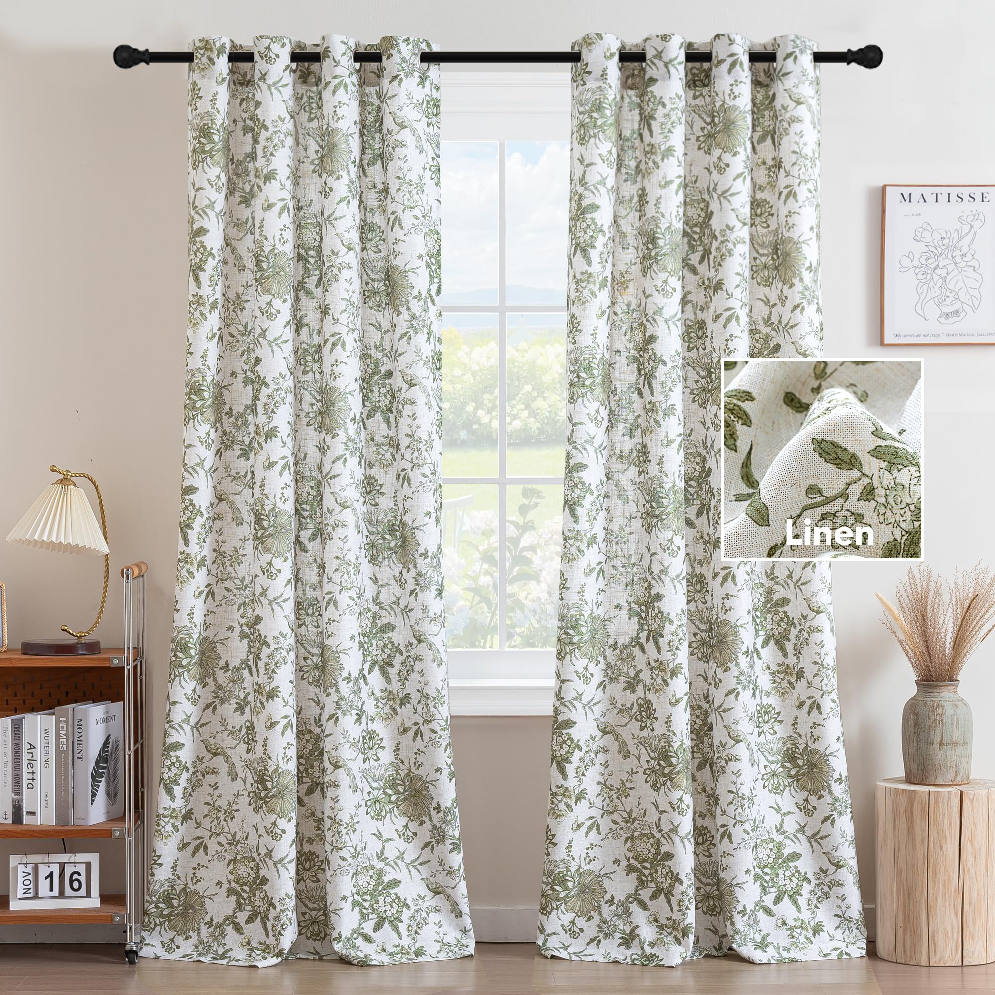 Floral Linen Curtains - Blue Farmhouse Drapes -22 Floral Linen Curtains - Blue Farmhouse Drapes -22