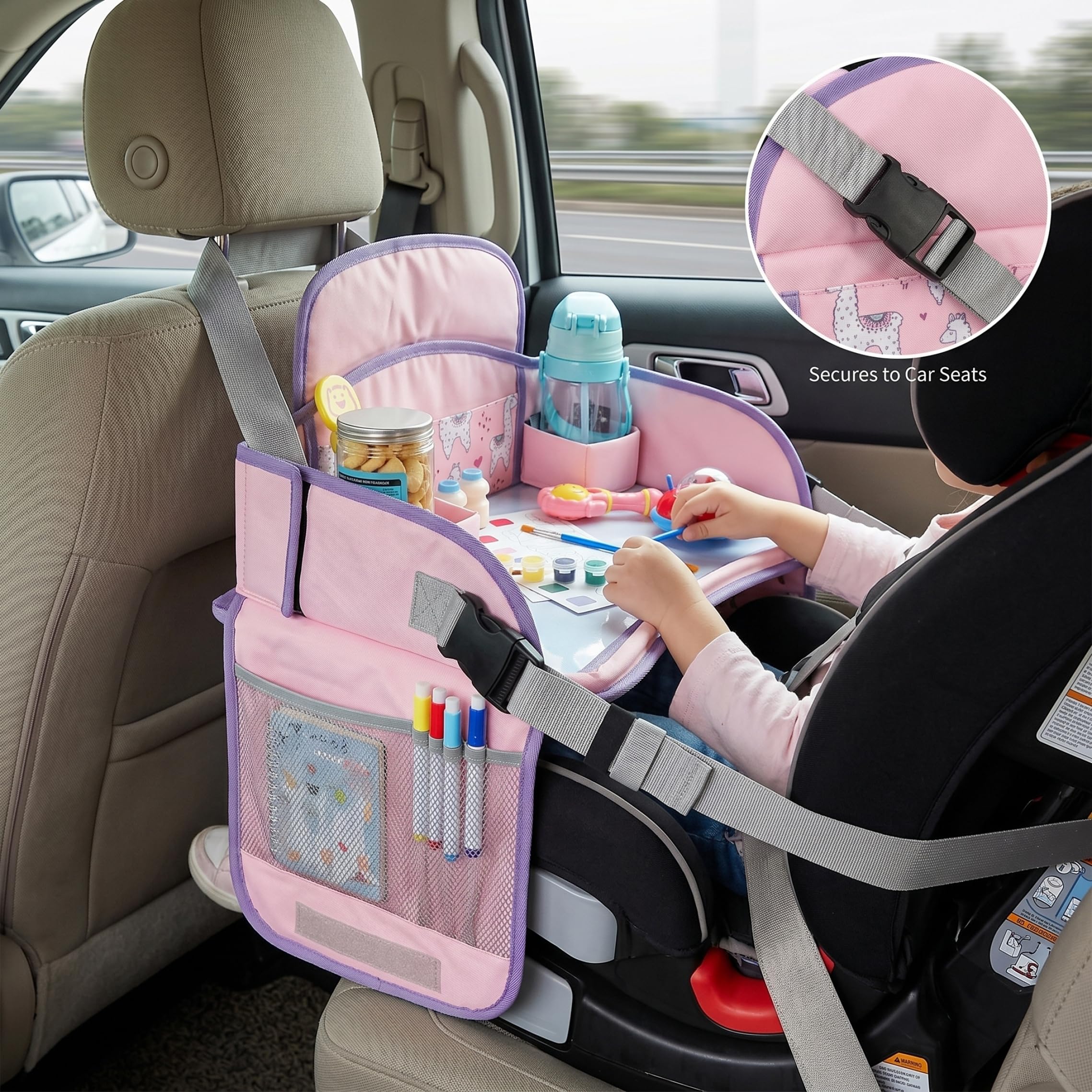 Vassoio per auto per bambini, tavolino portatile per seggiolino auto per bambini Tavolo pieghevole compatibile con touchscreen con spazio organizzato per giocattoli, libri, snack, Style-2