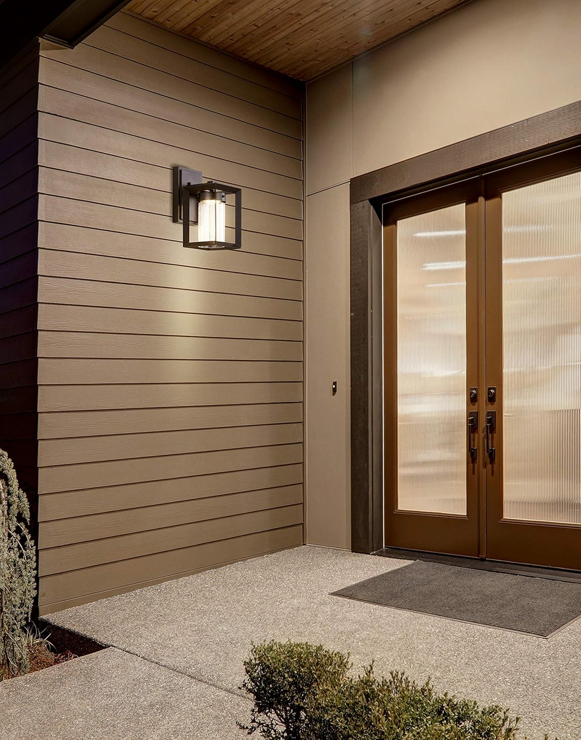 🔥 JONATHAN Y JYL7448A Nate 6.75 Outdoor Modern Cube Bubble Glass/Metal Integrated LED Sconce French Country Industrial Rustic 3000K LED Bulbs Porch Patio Yard Garage Doorway Entryway, Black/Clear