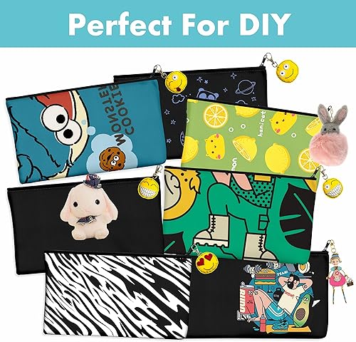 Miniatura 6 de Paquete de 8 bolsas de lona para lápices, bolsas con cremallera para manualidades, bolsas de maquillaje en blanco, bolsas multifuncionales, estuche