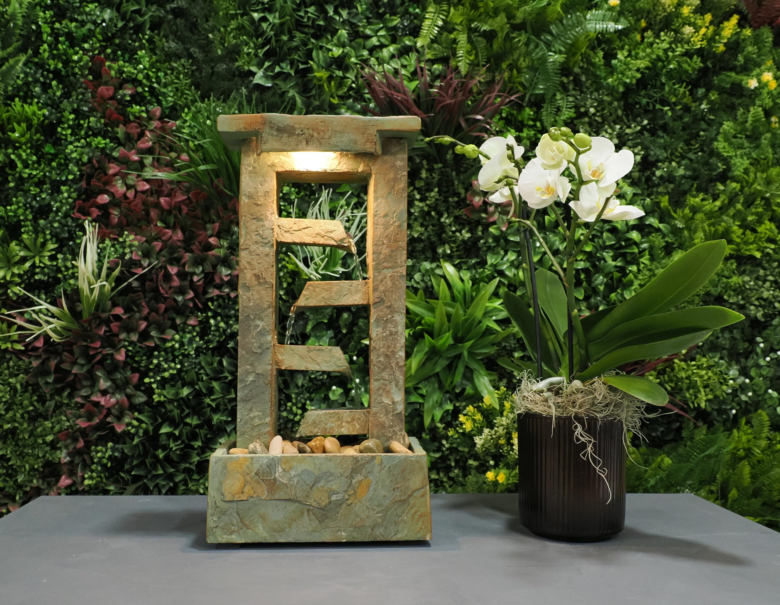 Fontana Zen in Pietra Essenza – Fontana Decorativa da Interno con Cascata d’Acqua Rilassante, Ideale per Casa, Ufficio e Meditazione (Essenza)