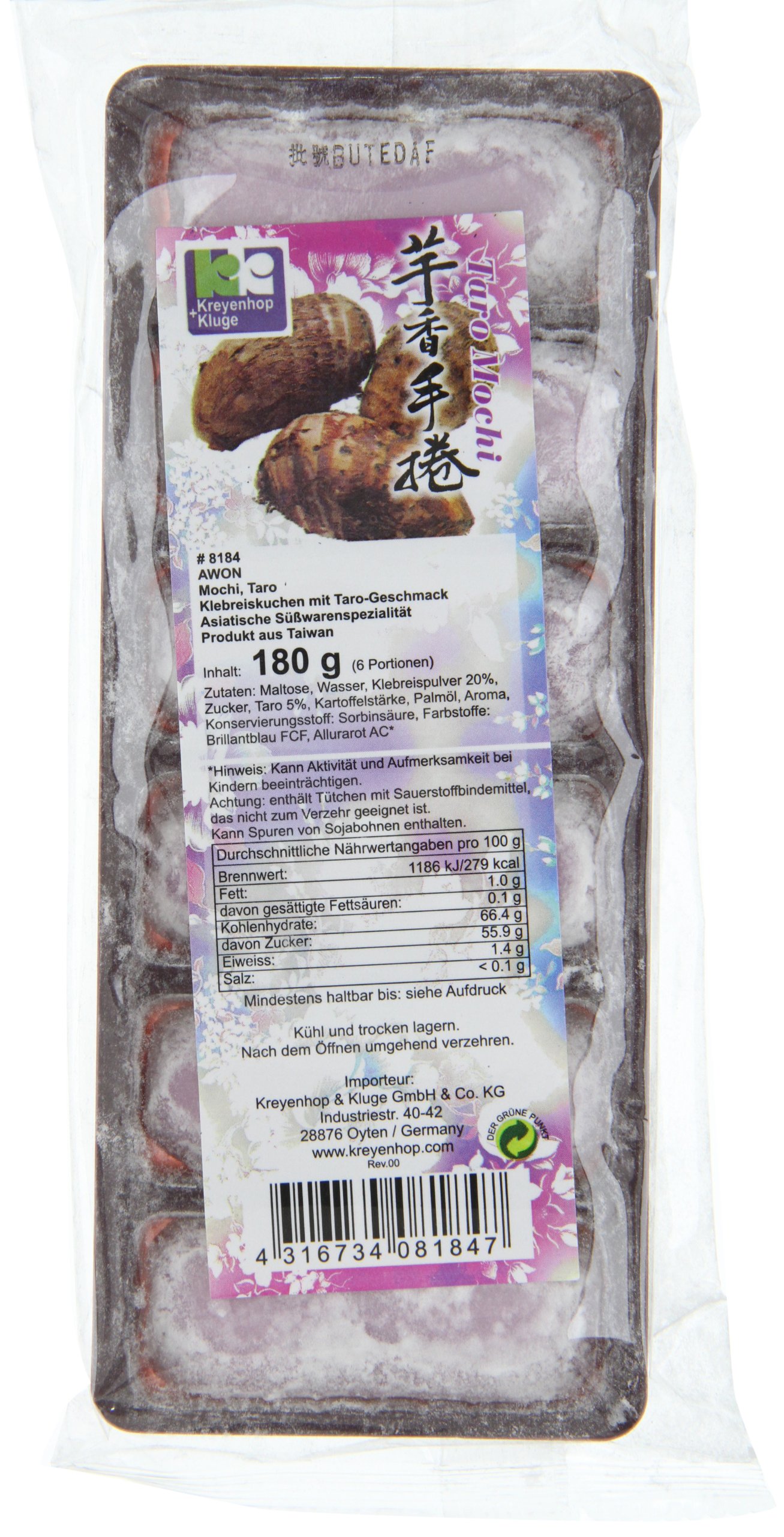 AWON Mochi, Taro, Klebreiskuchen, 7er Pack (7 x 180 g)