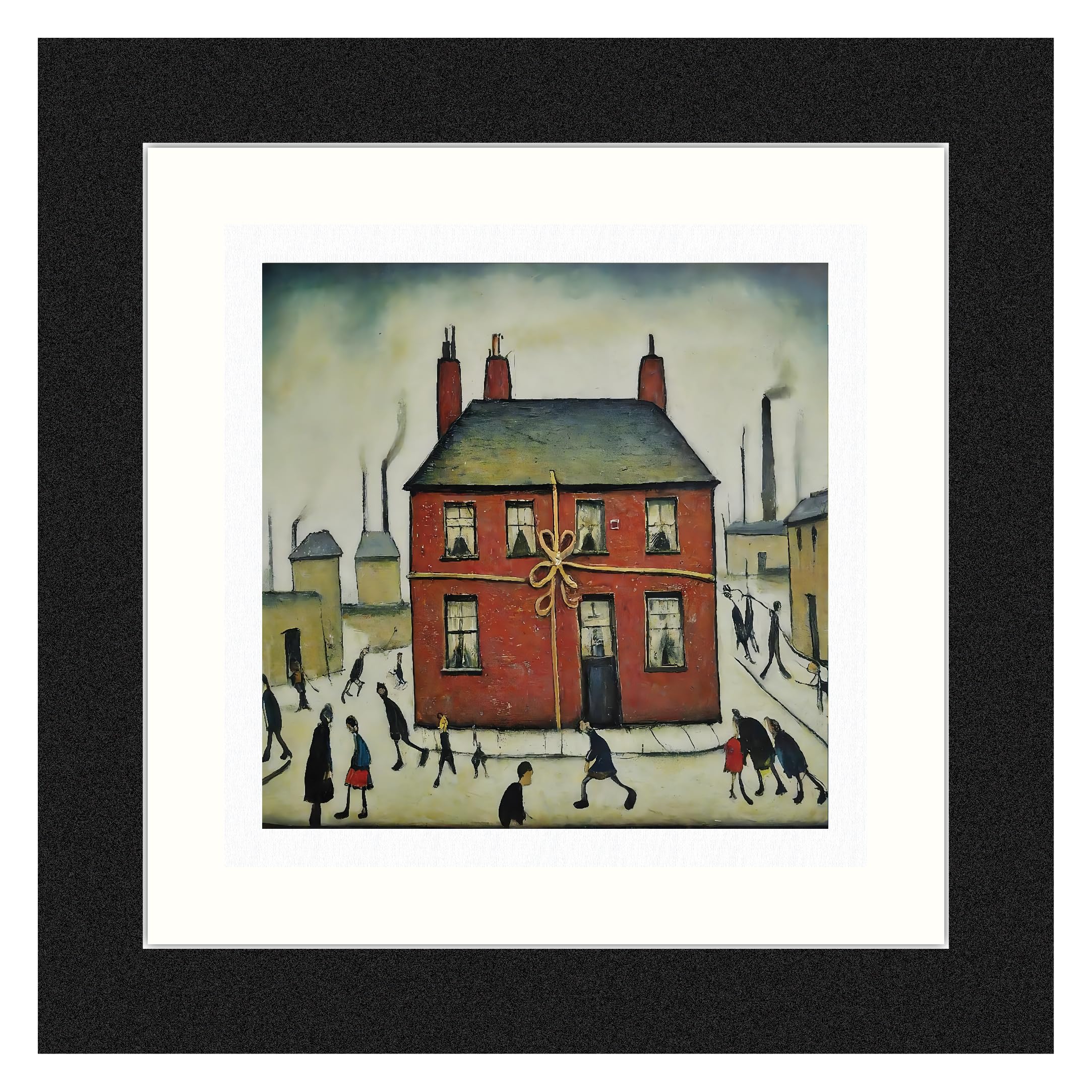 Greetingles Lowry-Style 12"/31cm Square Framed Print. Beautiful Black Ash Frame (Lowry, New Home) — image 1