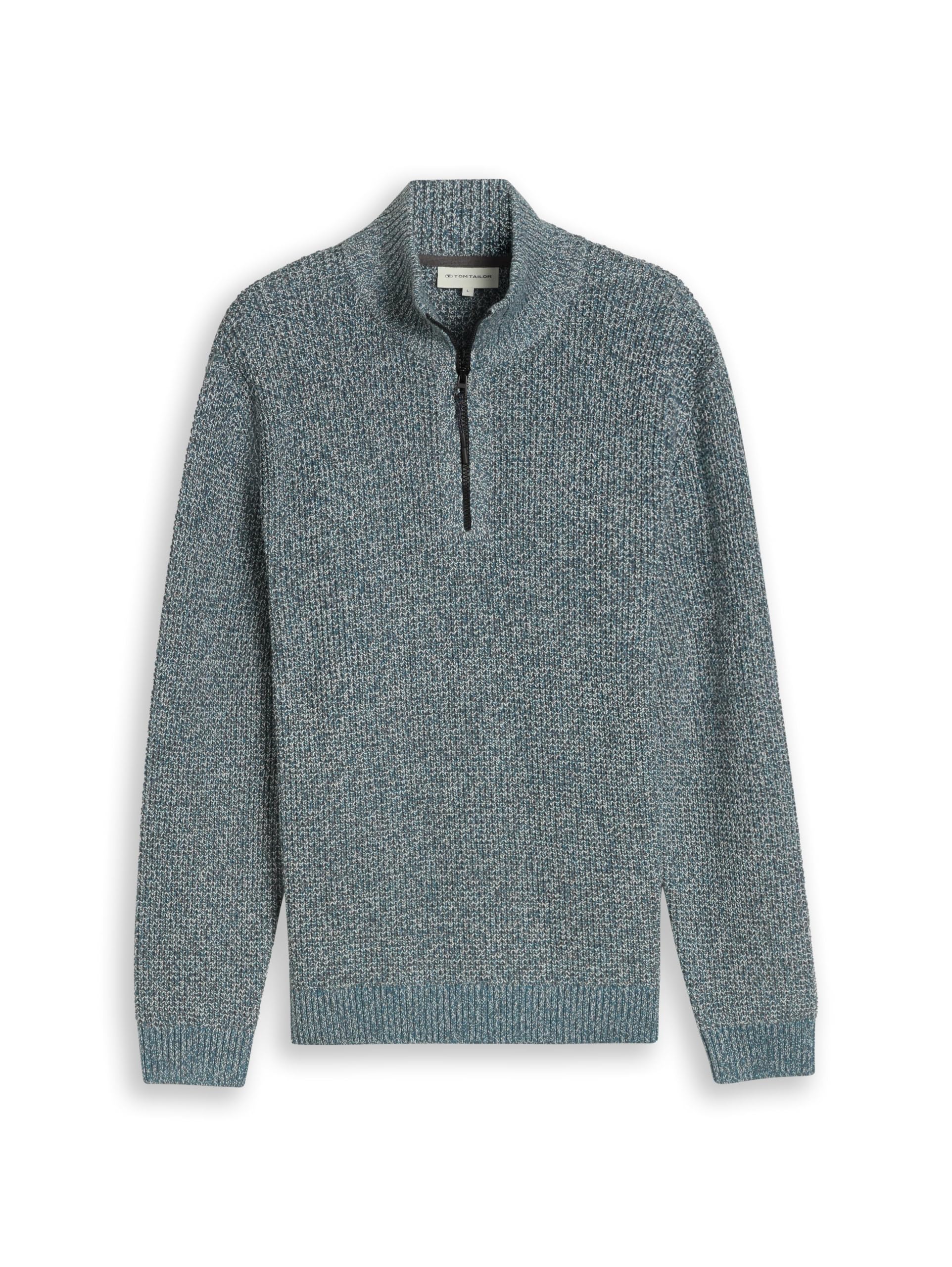 Tom Tailor GmbH Men's 1054163 Cotton Cardigan, 41424 - Offwhite Grey Petrol Mouline, XXL