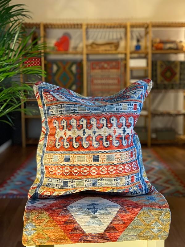 Traditional Kilim Pillow Cover, Woven Cotton, 18 x 18 Inch (Worm Trail) by Secret Sea Collection - Used condition - US$21.84