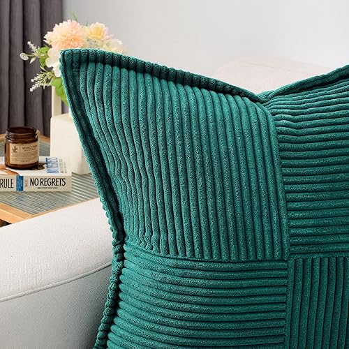 Miniatura 2 de Juego de 2 fundas de almohada de 18 x 18 pulgadas, pana suave y sólida a rayas  borde ancho, fundas de cojín cuadradas decorativas, decoración de