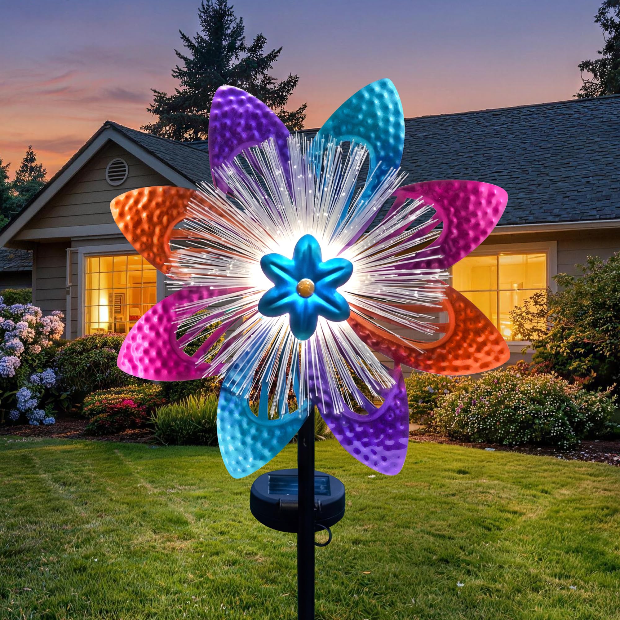 Molinillos de viento solares para exteriores, 42 x 9.5 pulgadas de alto, esculturas y molinillos de viento de metal, molinillos de viento giratorios de jardín para decoración de patio, decoración de