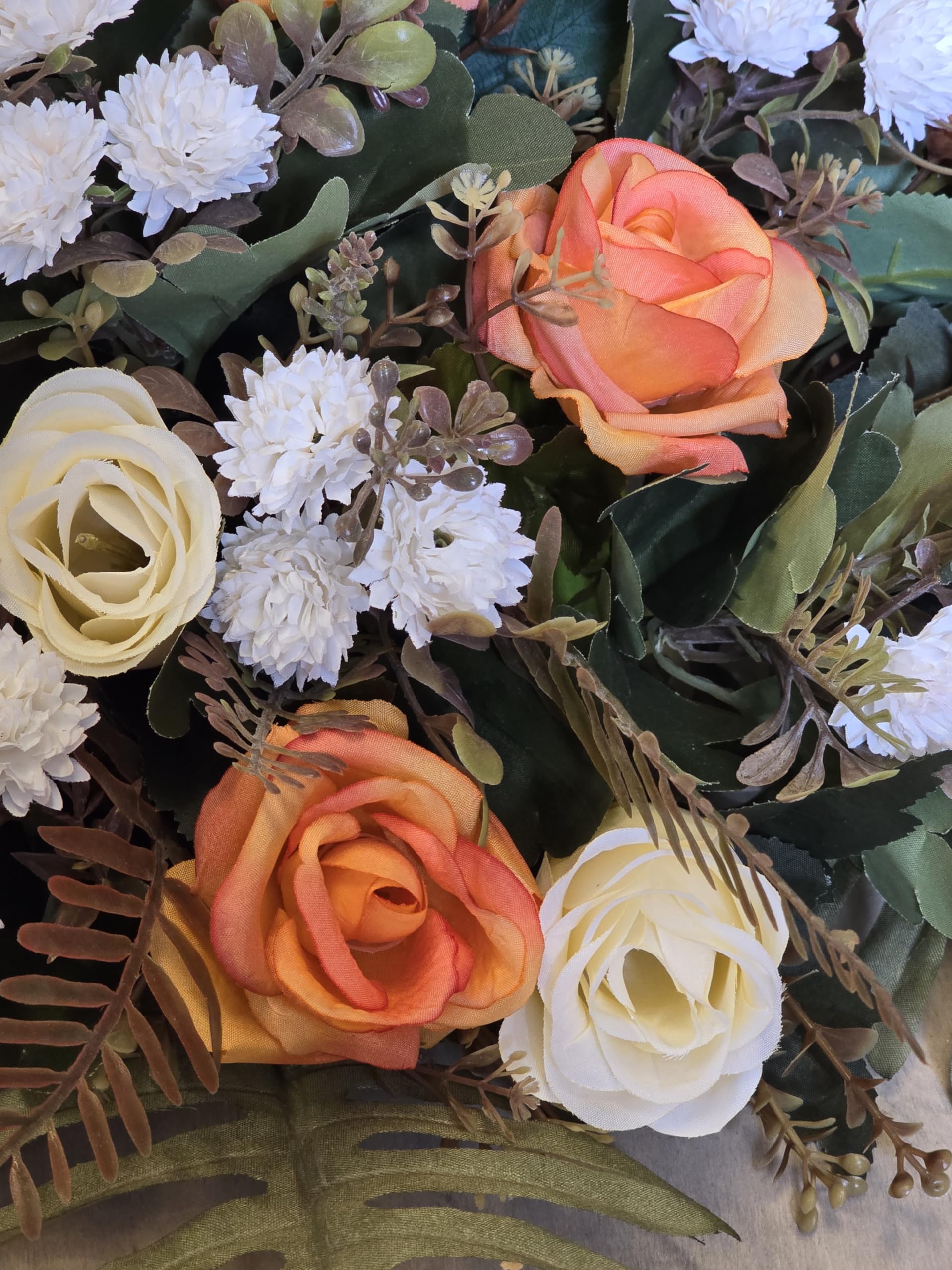 DRW Centro de Flores Artificiales cojin Cementerio procesiones, Iglesias Bodas o sepulturas otoñal Beige y Naranja Estilo Barco 84x60x30