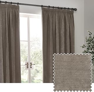 Yard Heavy Chenille Bleistiftfalz Vorhang Paar – Linie Raum Dunkelung Weiches Samt Vorhänge (Greige – Breite 229 x Länge 229cm)