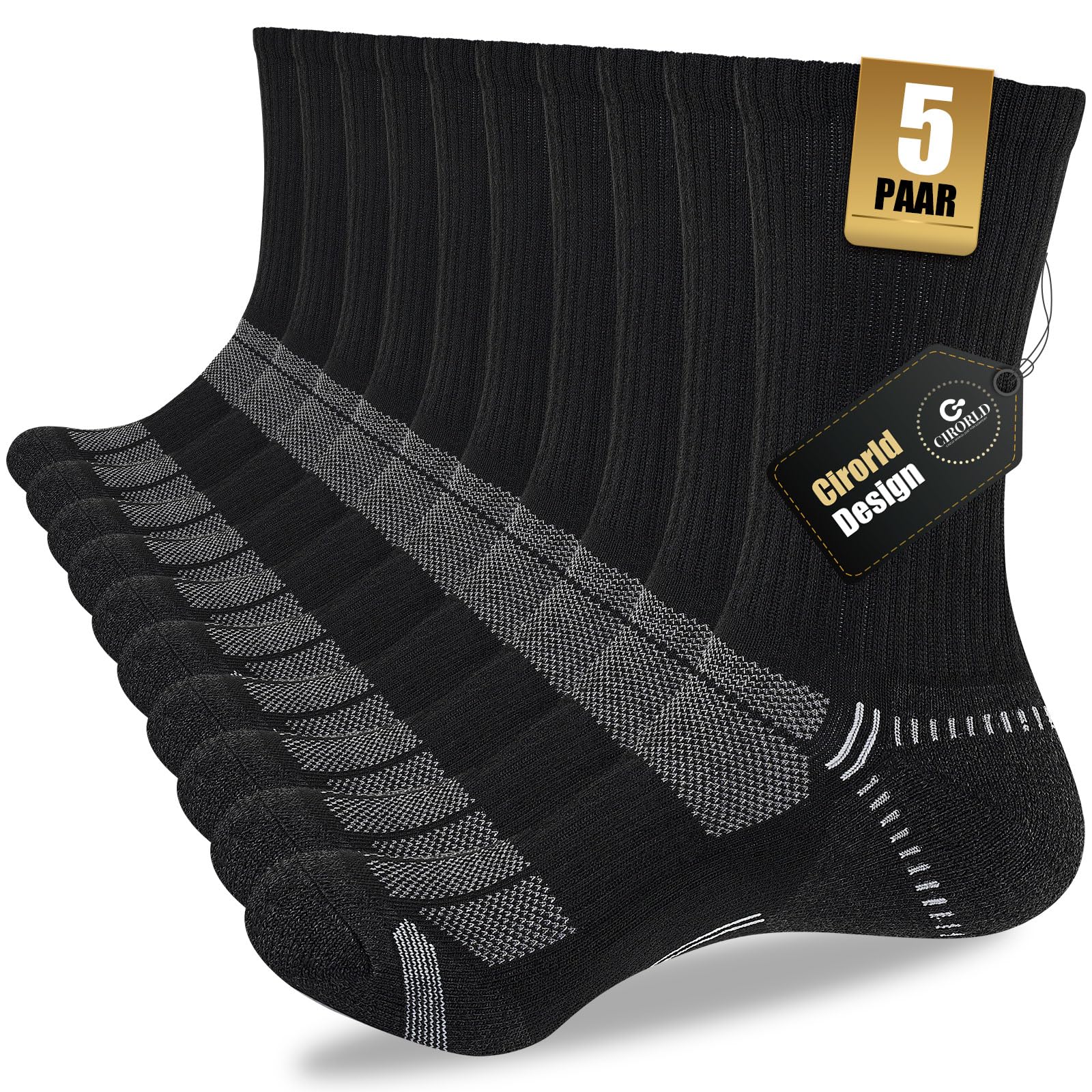 Cirorld Socken Herren 43-46 37-42, Atmungsaktive Wandersocken, Gepolstert Sportsocken Tennissocken, Laufsocken Trekkingsocken Arbeitssocken 5 Paar