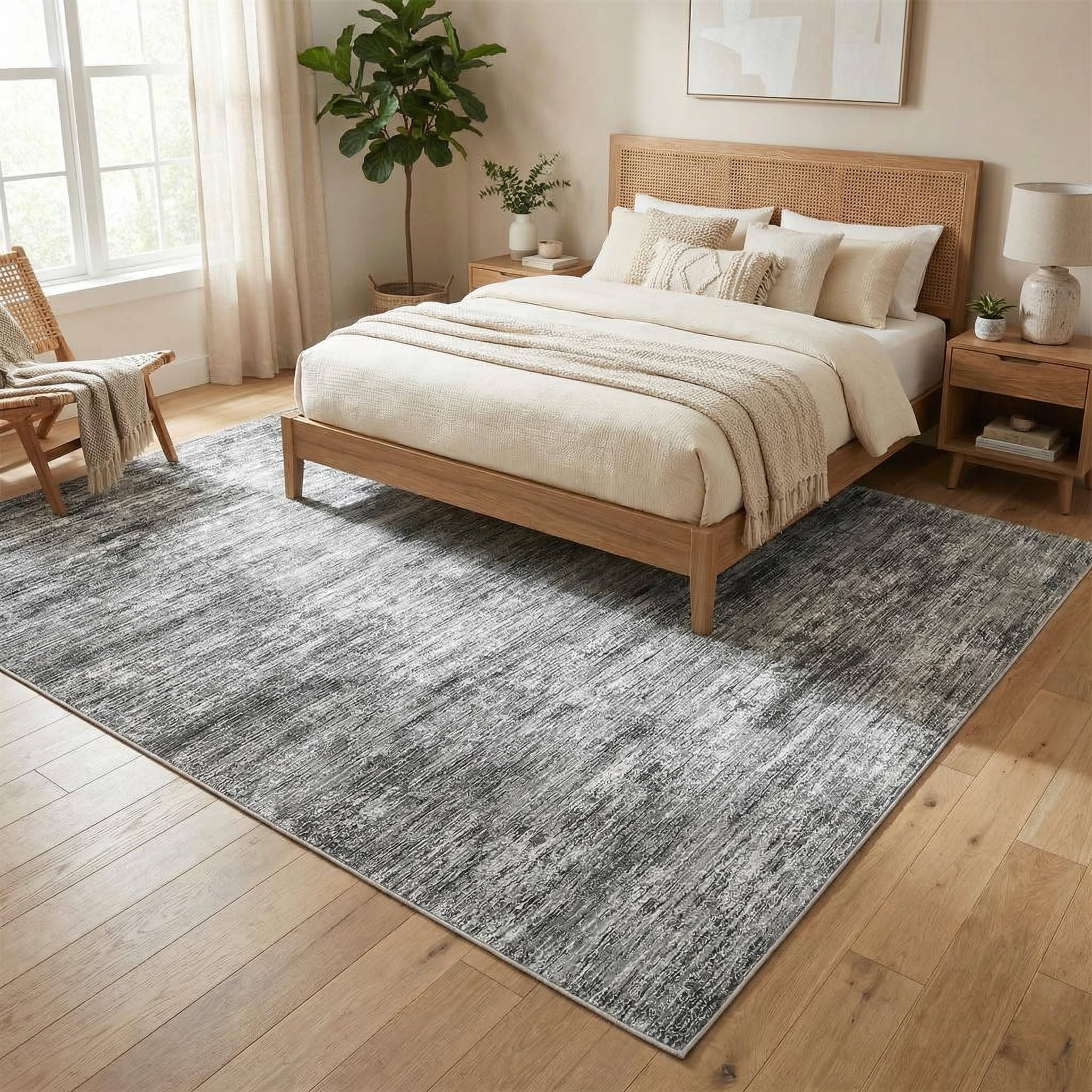 LuxFocus Waschbarer Teppich Wohnzimmer 240x340 cm, Moderner Unifarbener Schlafzimmerteppich, Unifarbenes Design mit Textur, Rutschfester Kurzflor-Teppich für Kinderzimmer Büro Esszimmer, Grau