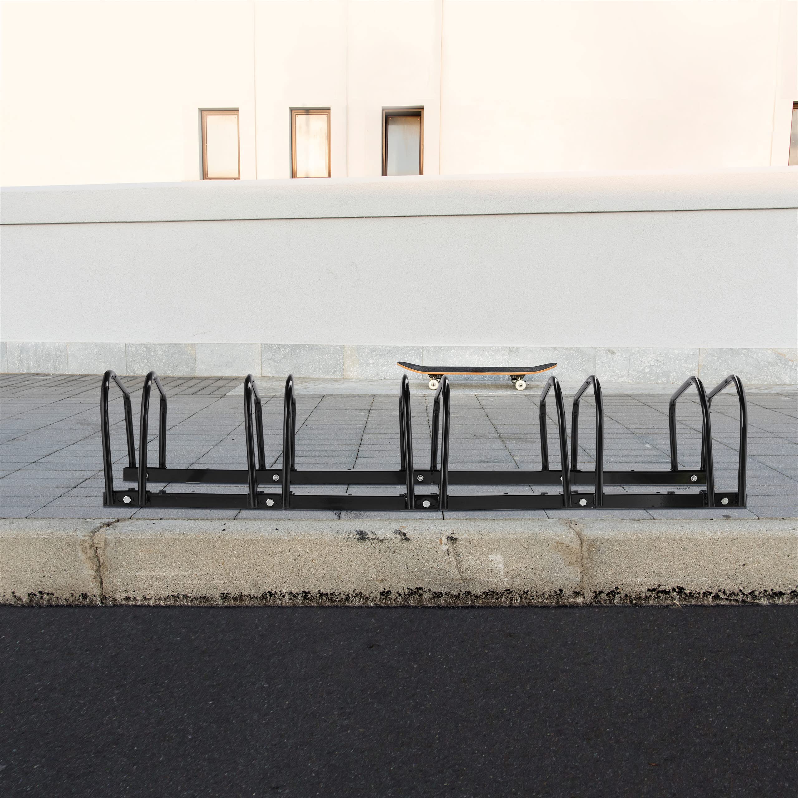 Relaxdays Râtelier pour 5 vélos, jusqu'à 60 mm de Largeur de Pneu, en métal, pour garer, Support à Poser au Sol, Noir