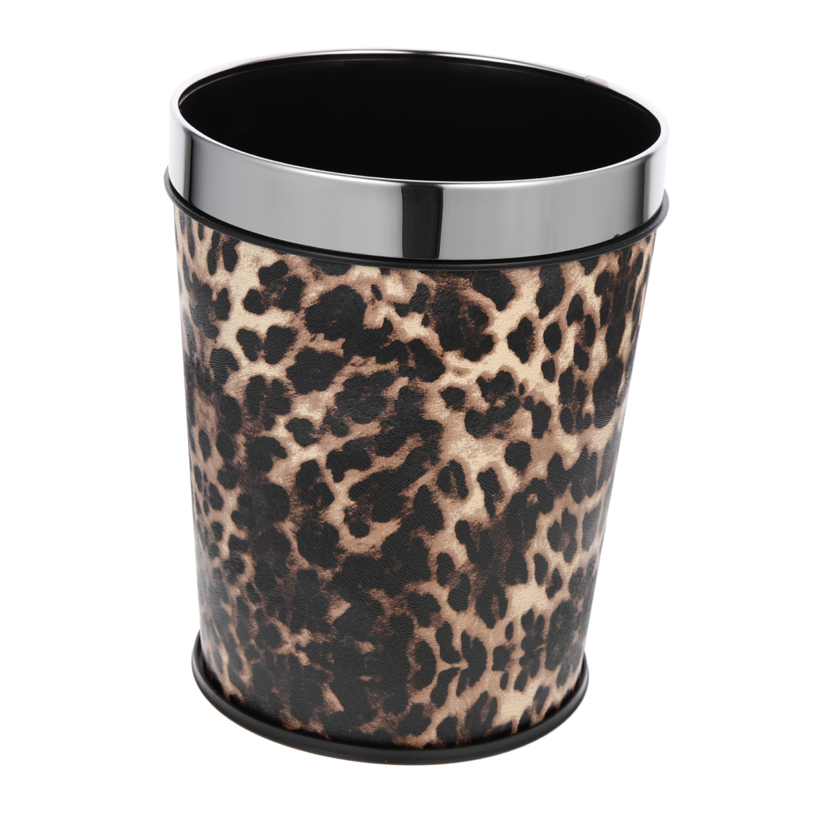 Image of ABOOFAN 5L Household Leopard Trash Can, Retro Open-Top Trash Bin with Removable Bag Ring, Small Garbage Bin Waste Paper Holder for Living Room, Bathroom, Kitchen
