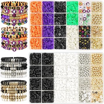 Gionlion 6000 Pcs Halloween Beads for Bracelets, Clay Beads Bracelet Making Kit Halloween Decorations Charms Jewelry Making,DIY Crafts for Gifts Party Favors