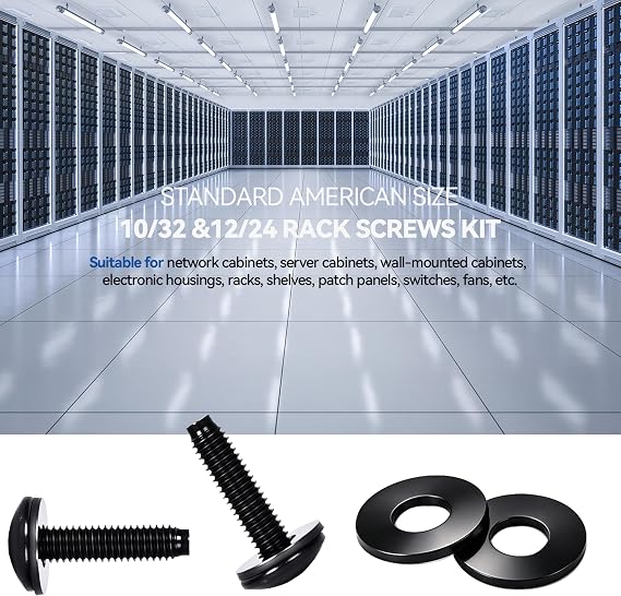 30-Pack Rack Screws 10/32 with Nylon Washers for Server RacksRouters Enclosures &Audio Equipment Cabinets Server Network Enclosure Mount Screws