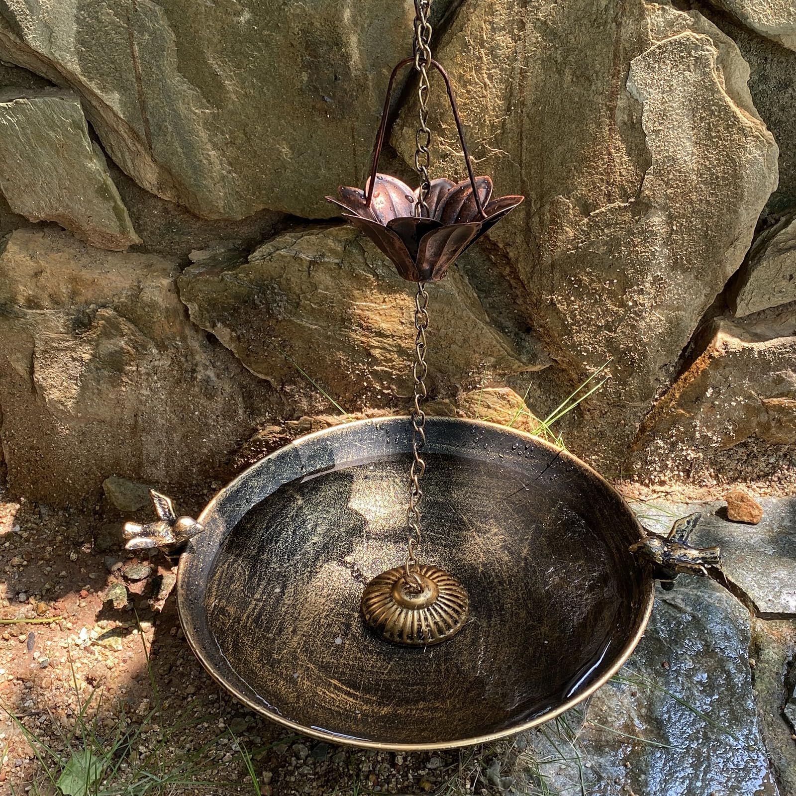 HOUYANG Diam 12.2 inchs Rain Chain Basin,Replacement for Standard Rain Chain Anchors,Outdoor Garden Yard Decor