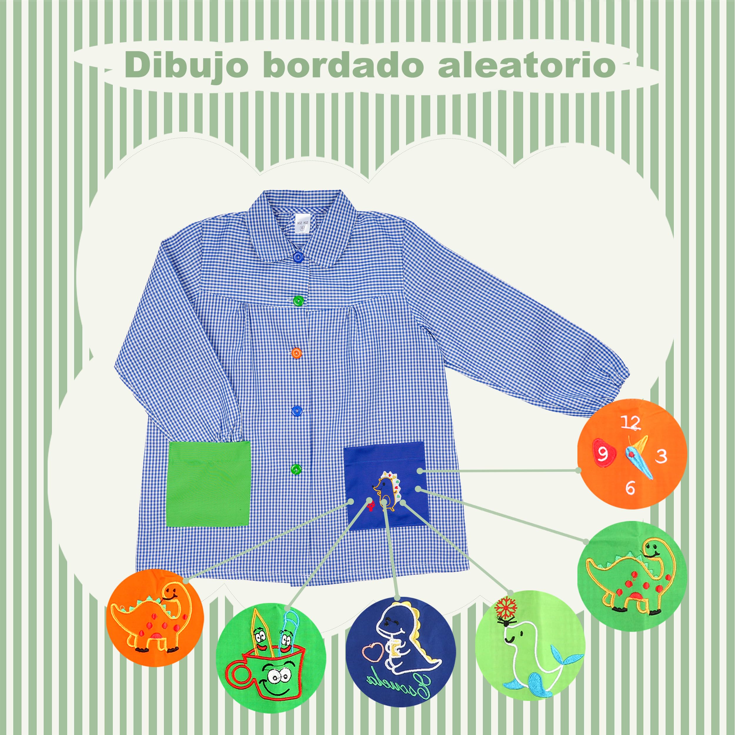 H HANSEL HOME Tablier d'École avec Boutons et Col pour Enfant et Garçon, Tablier Blouse Élastique aux Poignets et au Cou Puor l'École e Artisanat
