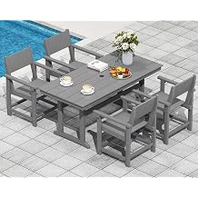 5-Piece HDPE Outdoor Patio Dining Set,Outdoor Table and Chairs,Modern Plastic Dining Sets with Umbrella Hole Cut-Out Table and 4 Chairs Gray