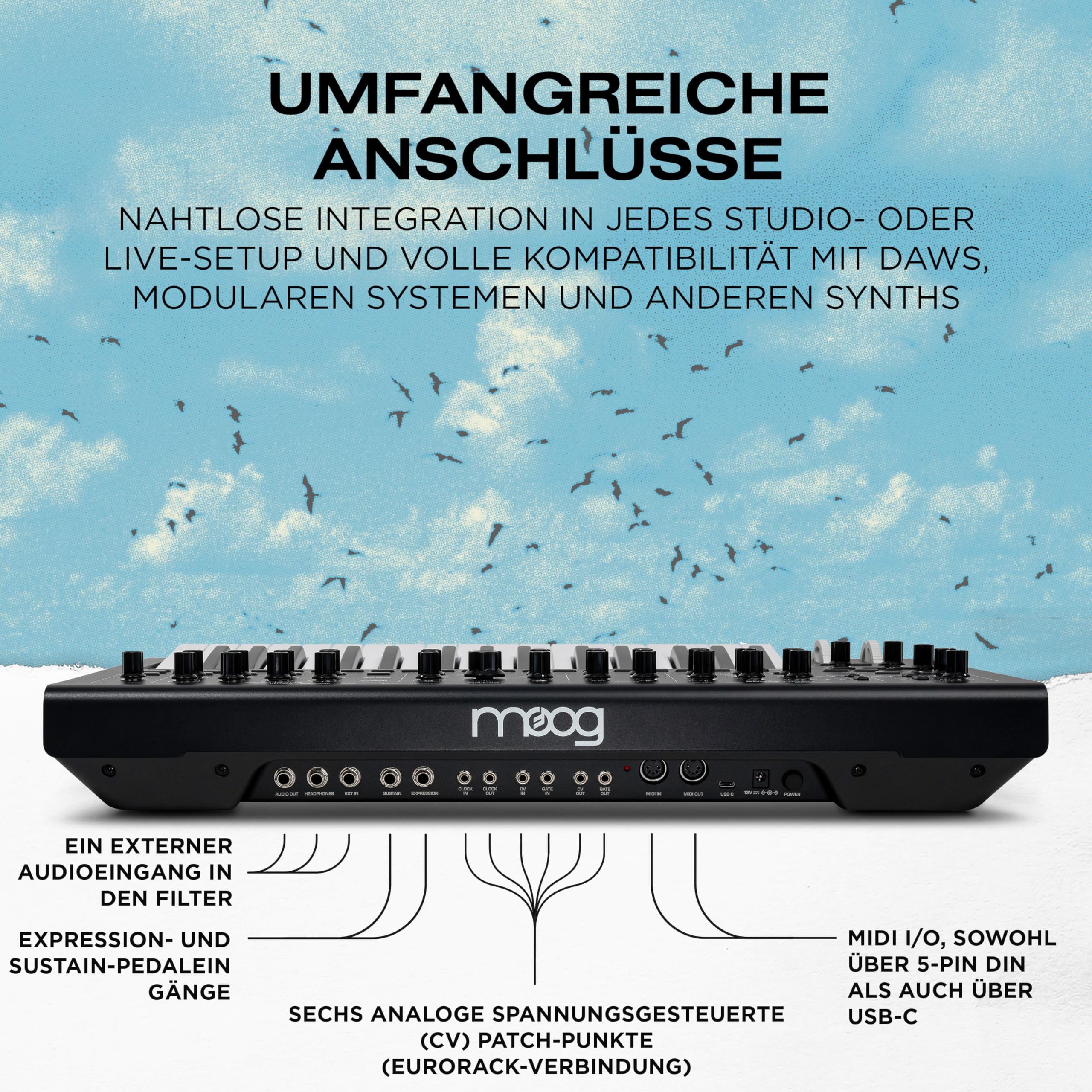 MOOG Messenger - Next-Gen Monophoner Analog Keyboard Synthesizer mit 32 Tasten, 64-Step Sequencer, 256 Presets und RES BASS Kompensation