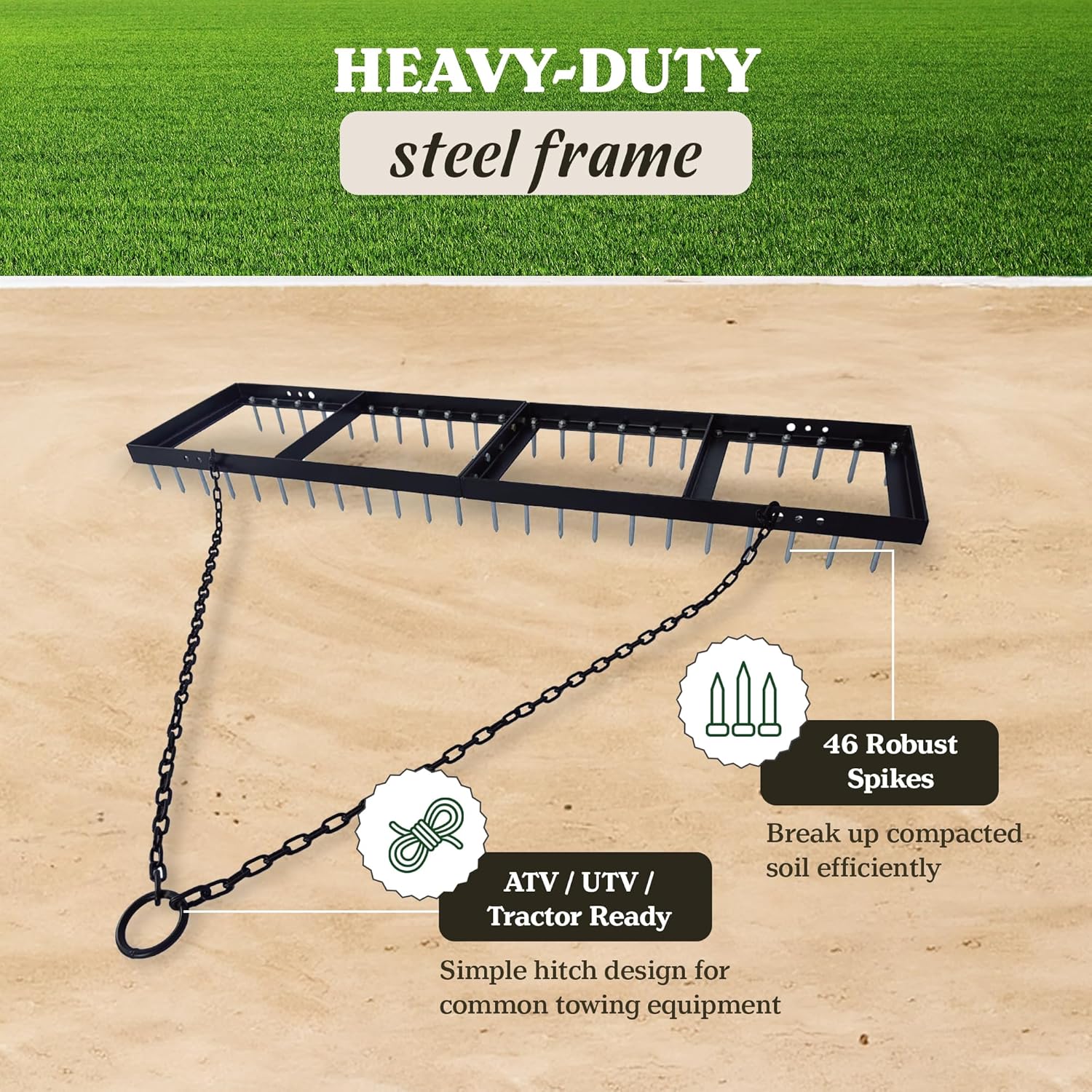 Yard Tuff YTF-06SDTC Spike Drag, Heavy Duty Tow Behind Lawn, Field and Garden Leveler for ATV, UTV and Tractor Use, 6 Foot Wide, Black