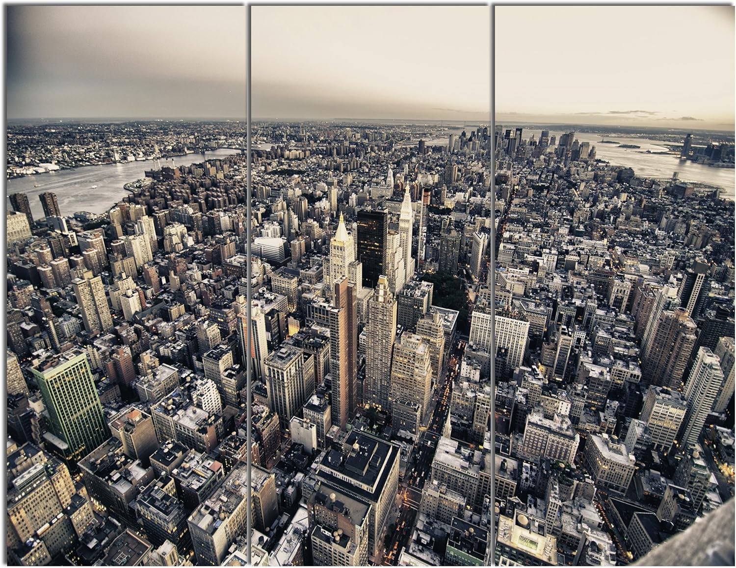 New York City Architecture Wall Art – Oversized 36x28 3 Panel Cityscape Canvas Print – Modern Urban Skyline Artwork for Office, Bedroom & Living Room 36x28" - 3 Panels