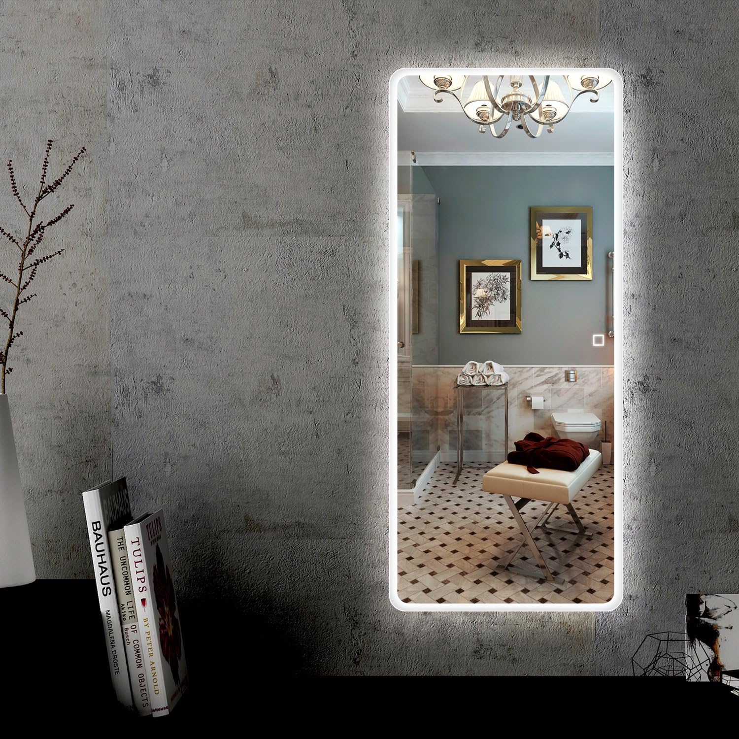 H & A Hans& Alice LED Backlit Mirror Full Length, Lighted Wall Mirror Bedroom Dressing Mirror Hanging Vertical with Touch Screen Commercial Grade 90+ CRI (65''x21.7'')