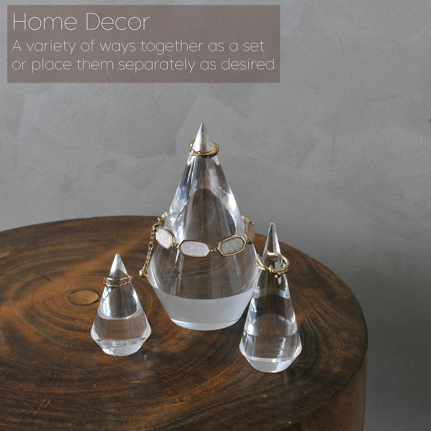 Acrylic Ring Holders 3Pcs Cone Shape Display Jewelry Tower Rings Storage Organizer Stand Clear Rack (Clear)