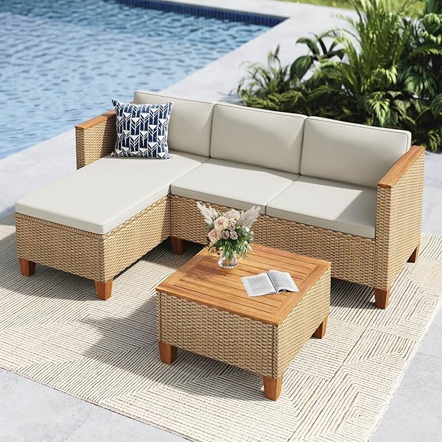 MFSTUDIO MFSTUDIO Gartenmöbel L Förmiges Holztisch Gartenlounge — Möbel-Sets