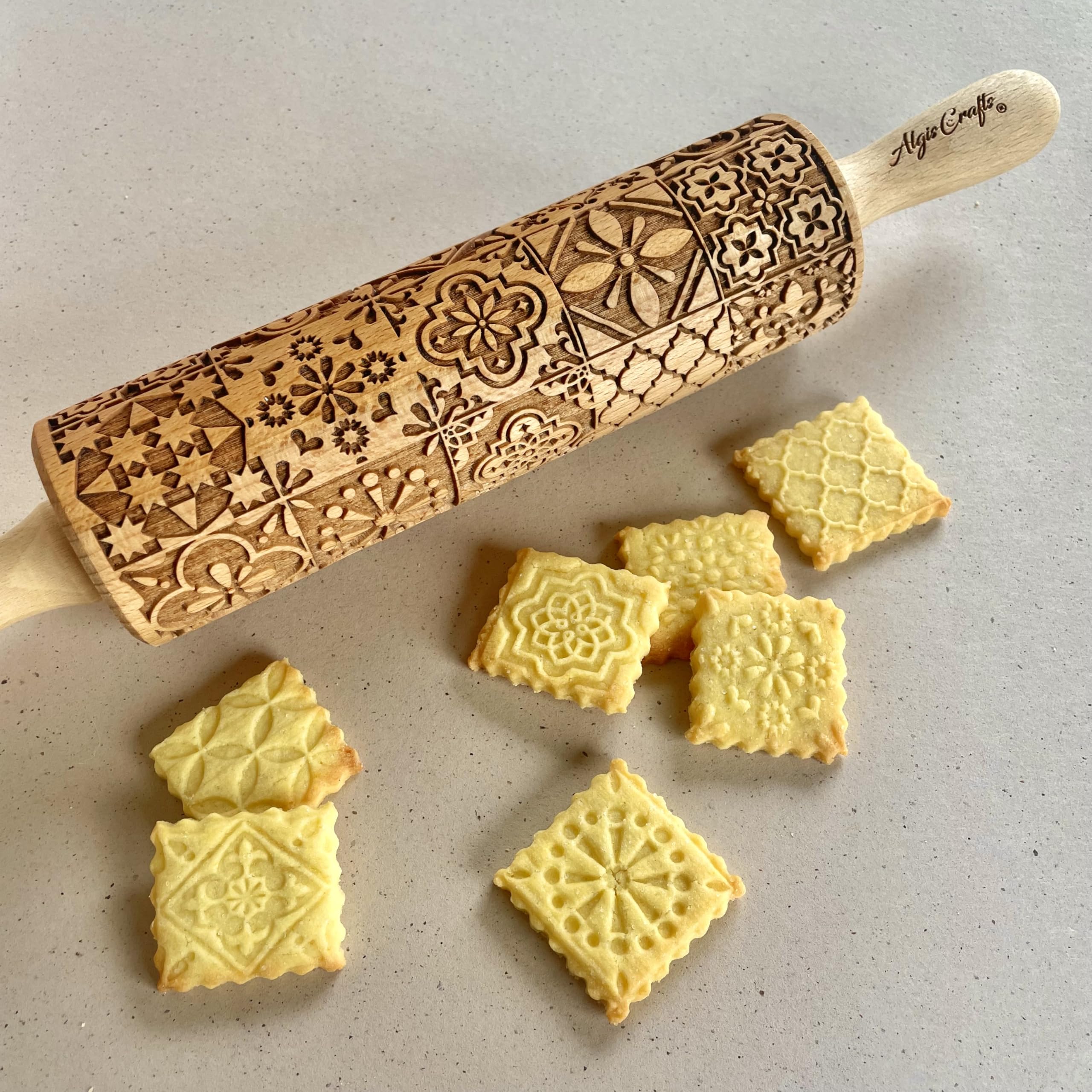 Nudelholz für Hausgemachtes Gebäck und Keramik PORTUGIESISCHE KACHELN. Teigroller für Teig & Plätzchen, Kuchen & Gebäck. Gravierte Nudelholz mit Muster von Algis Crafts