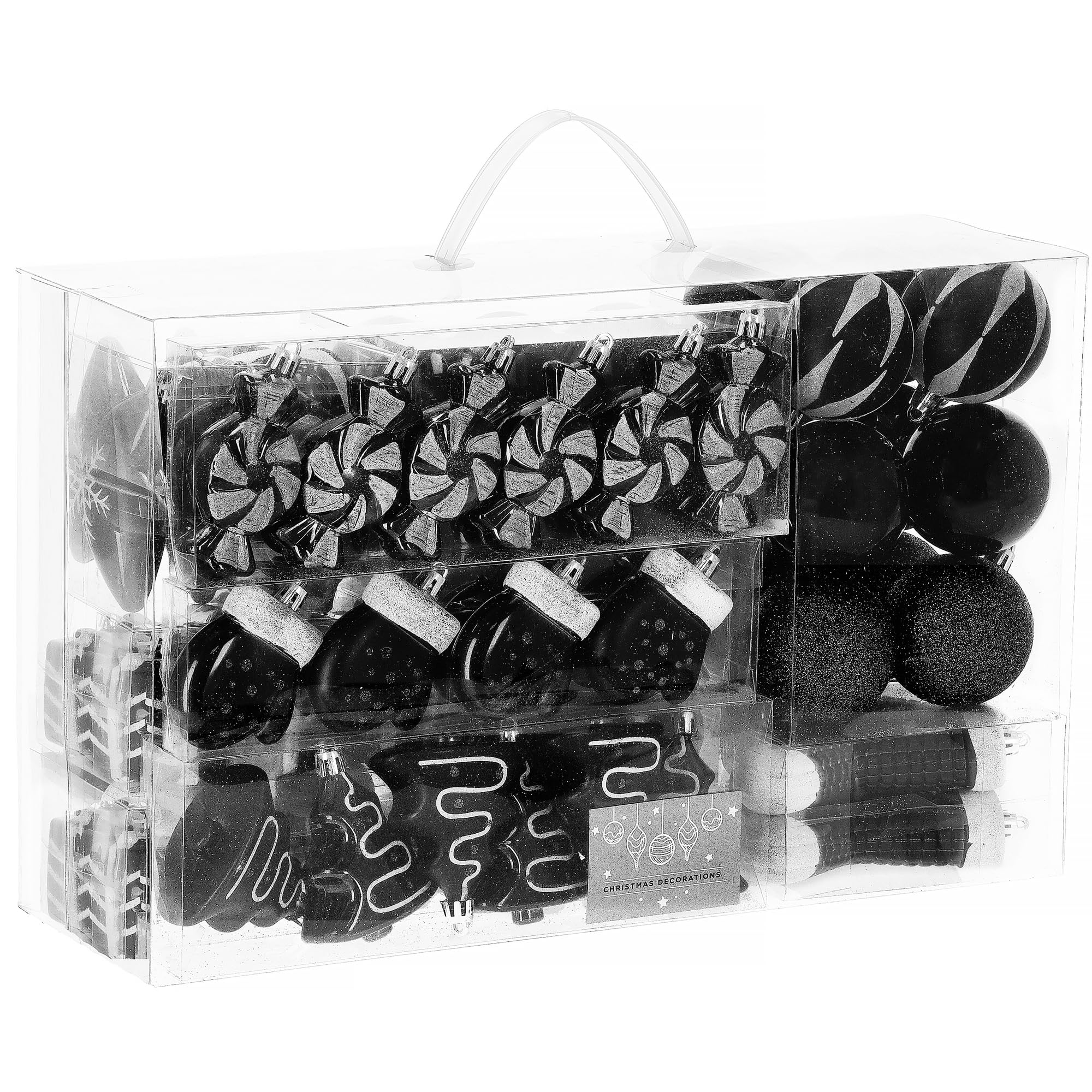 Boule de Noël noir lot de 77 pièces incassables pour sapin Springos