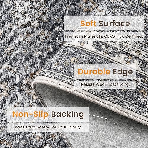 Miniatura 282 de Rugland Alfombras de área de 8 x 10, alfombra lavable resistente a las manchas, alfombras antideslizantes para sala de estar, alfombras tribales