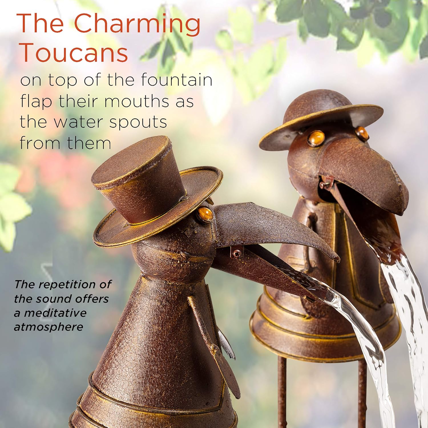 Alpine Corporation NCY356 Metal Toucan Outdoor Water Fountain for Garden, Patio, Deck, Porch-Yard Art Decor, 20" H, Brown : Everything Else