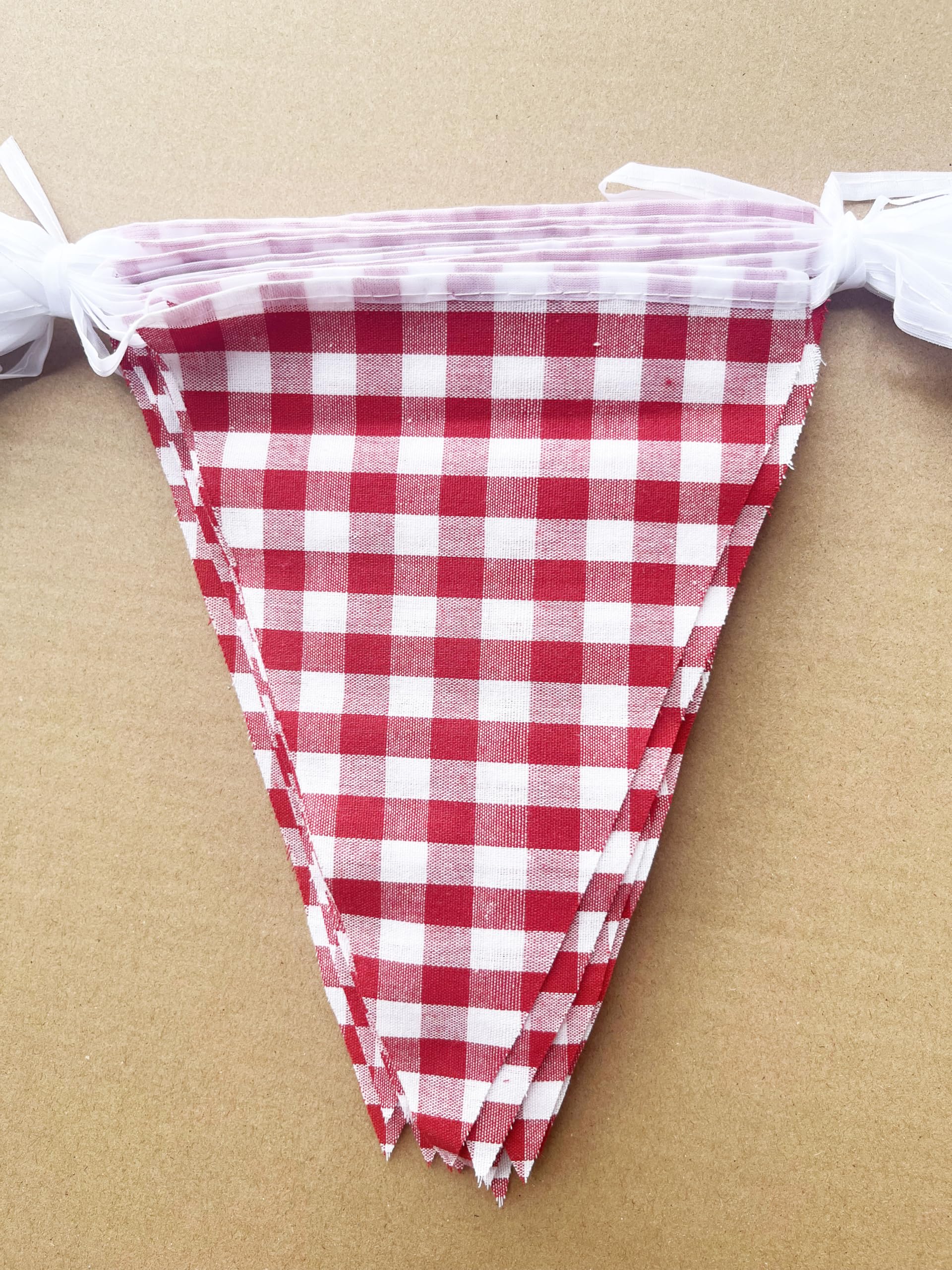Banderín a cuadros de tela de algodón rojo y blanco de 15 metros y 49 pies, decoración para fiestas, banderines triangulares de cuadros vichy de doble cara para carnaval y cumpleaños.