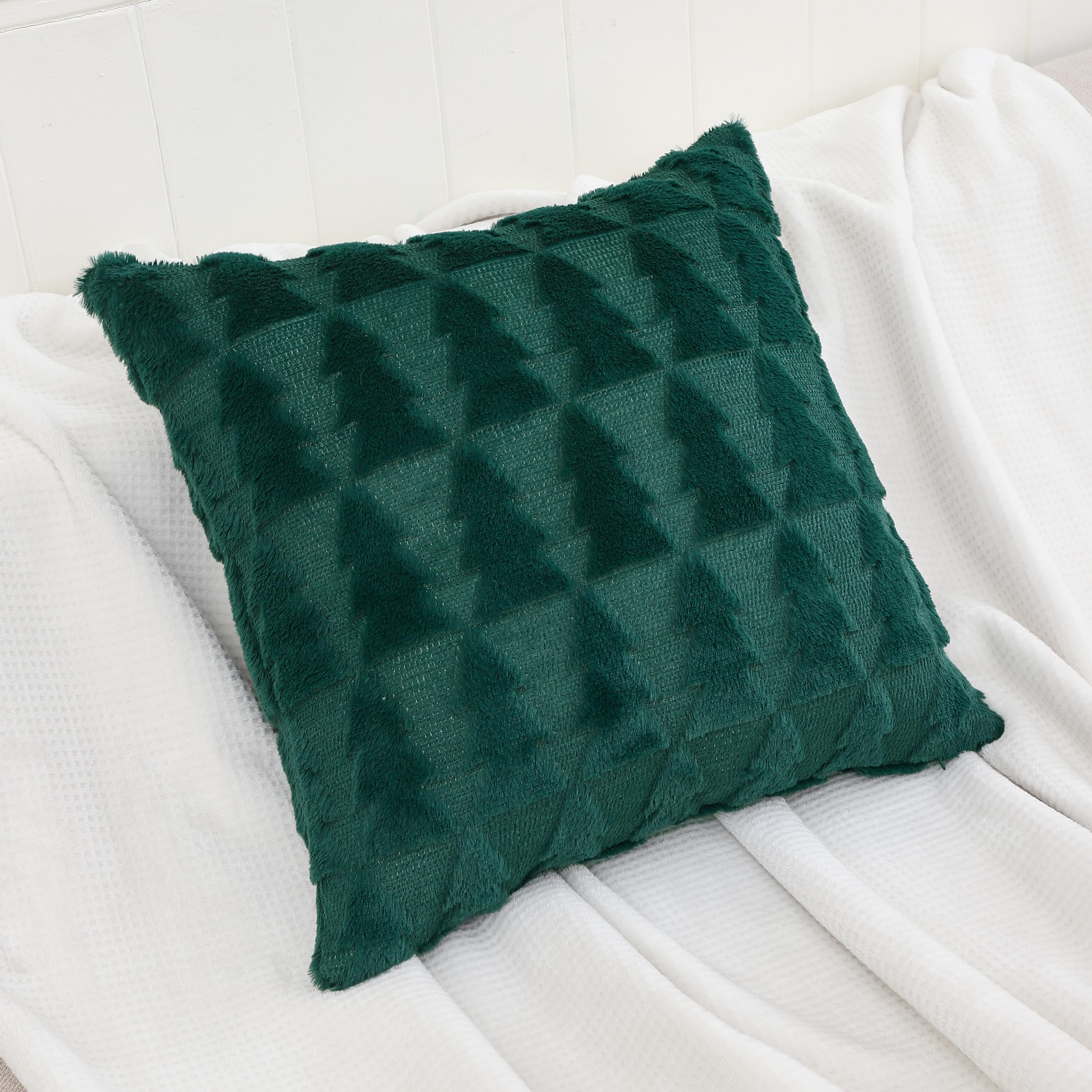 Tosleo Set of 2 Christmas Green Throw Pillow Cover 16 x 16 inch Multiple Christmas Tree Pillow case Soft Fur Fuzzy Cute Decor Xmas Pillowcase for Winter Holiday Cushion Case Sofa Bed Room - Image 3