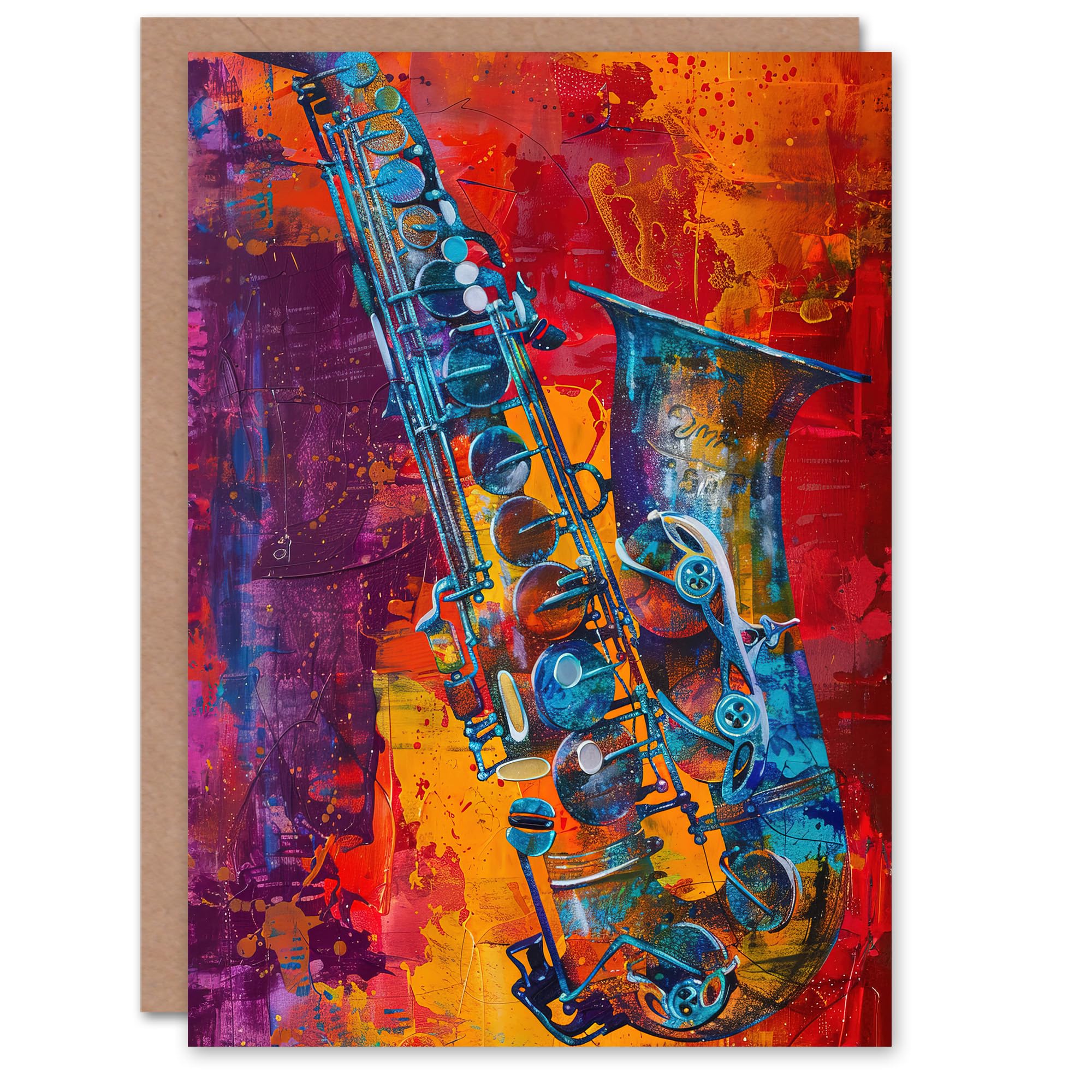 Artery8 Acid Jazz Music Saxophone Abstract Painting Greeting Birthday Card Him Her All Blank