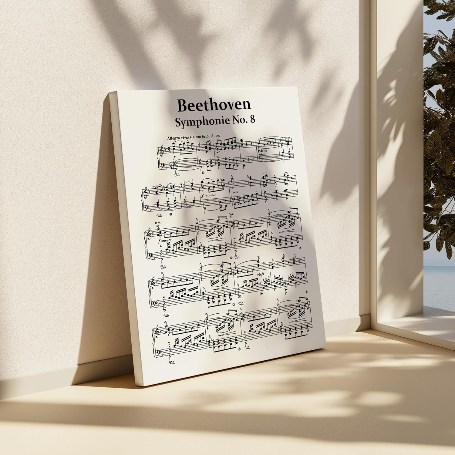 Poster Master Beethoven Symphony No 8 Canvas - Composer Sheet Print - Sheet Music Art - Gift for Men, Women, Musician - Chic Wall Decor for Home, Office, Living Room - 8x10 STRETCHED Canvas