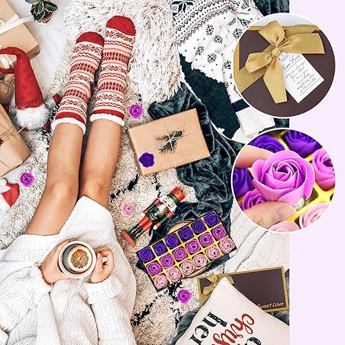 Miniatura 4 de JIALEEY Jabón de baño perfumado floral, pétalos de rosa, juego de jabón de rosas de aceite esencial vegetal, las mejores ideas de regalo para