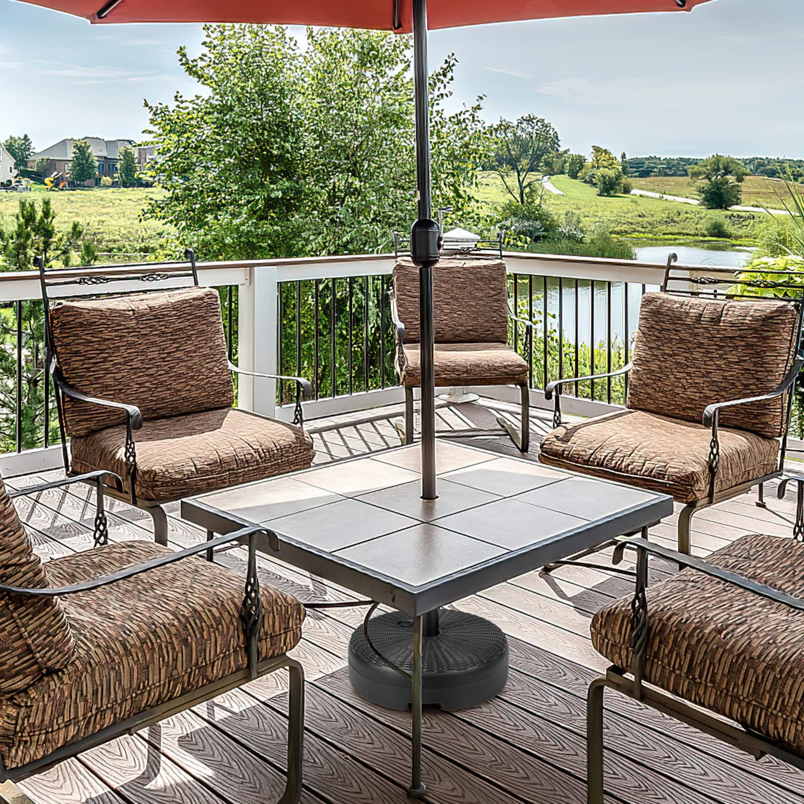costco portofino umbrella hole patio table Portofino Repose 5-piece Outdoor Patio Modular Sectional Seating Set