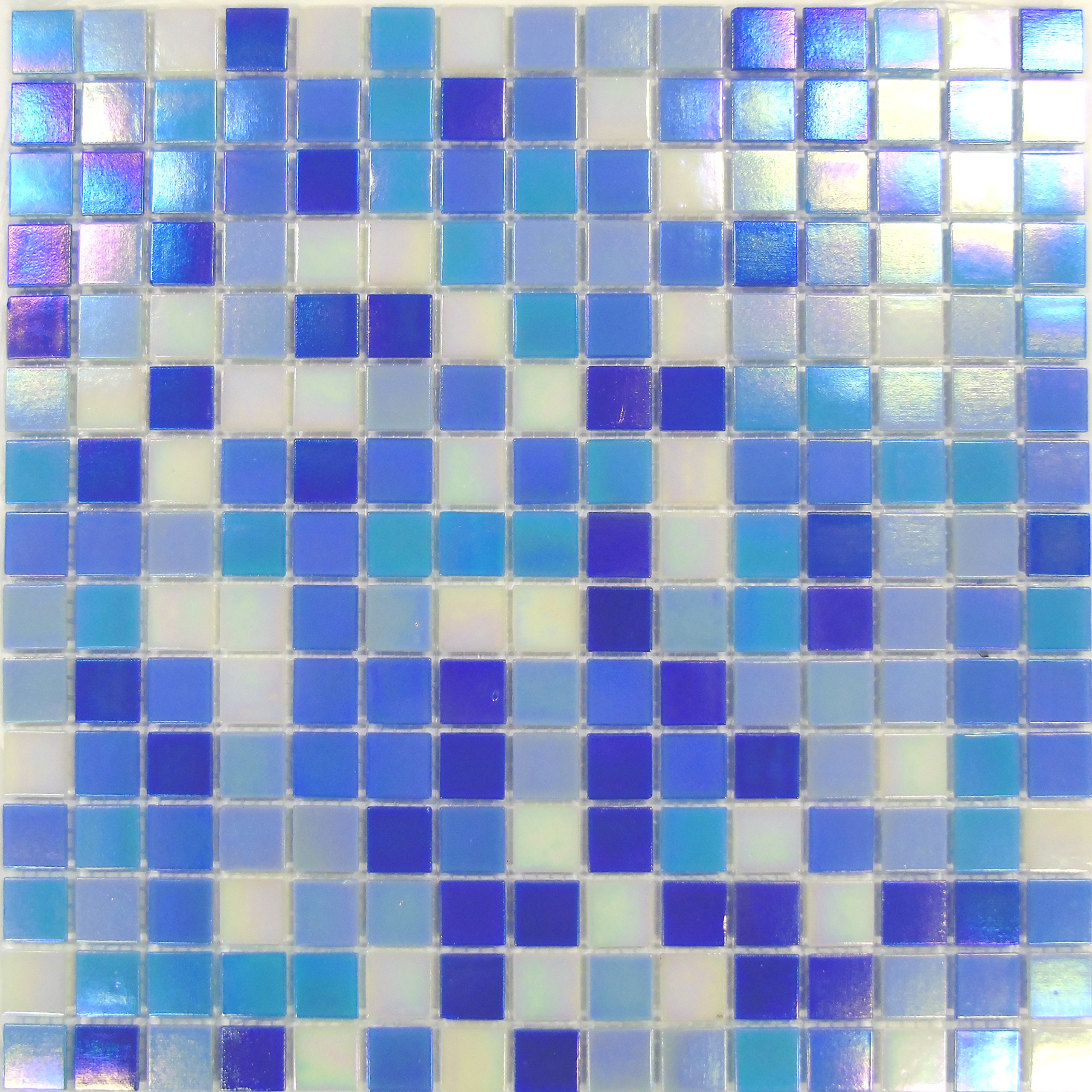 10 Sheets, 1m² Blue & White Iridescent Mix Vitreous Glass Mosaic Tiles Sheet (MT0142)
