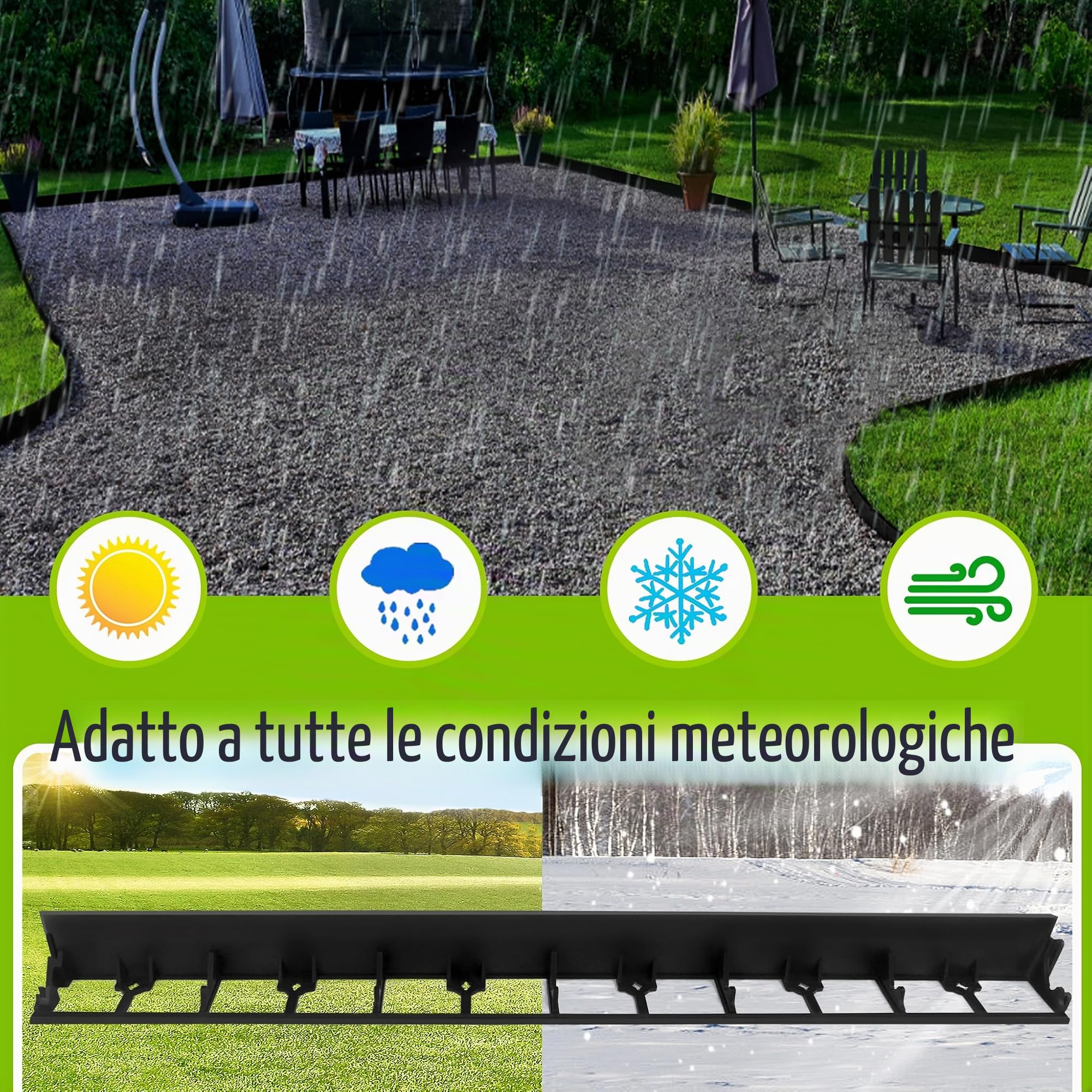 NAIZY Bordo per prato 24 m con 100 ancore, in plastica, pieghevole, bordo per aiuole, bordo alto 7,8 cm per giardino, prato, decorativo, nero (24 pezzi/24 m)